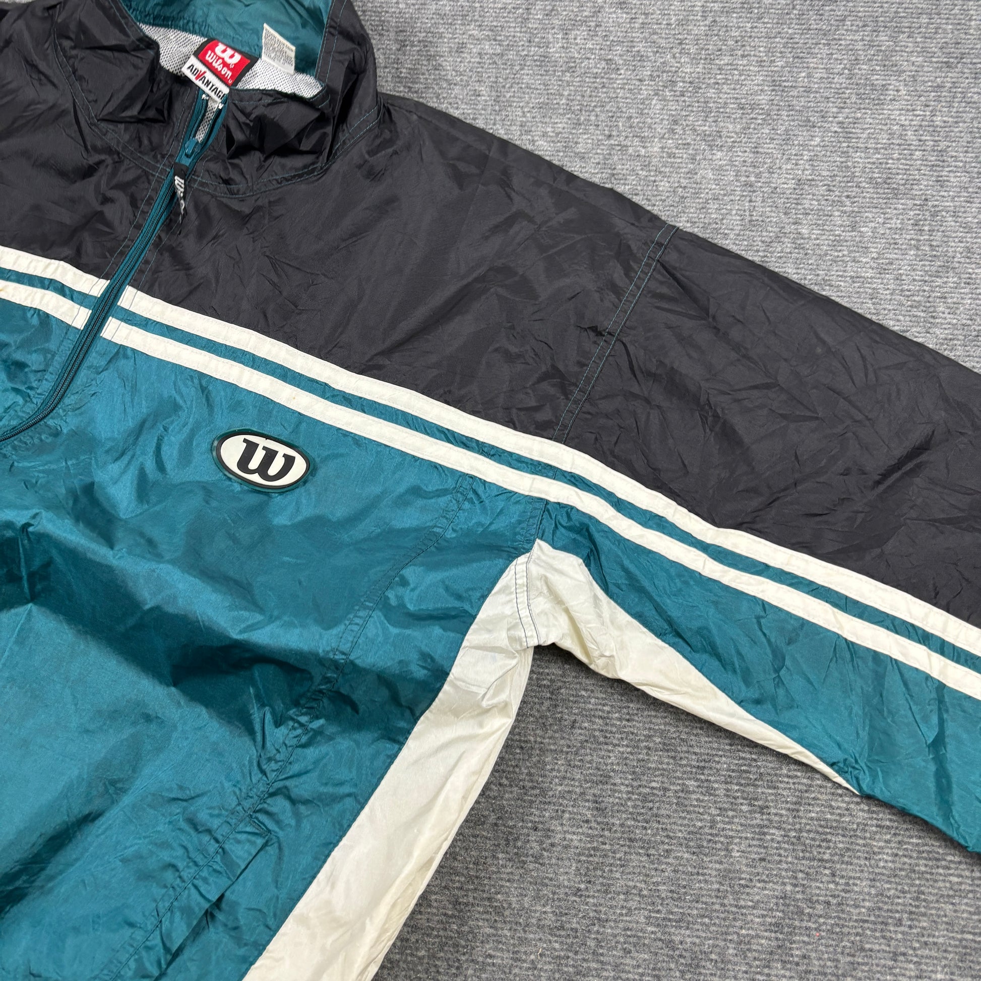 Vintage Wilson Tennis Jacket Men's XL Green Black Nylon Windbreaker