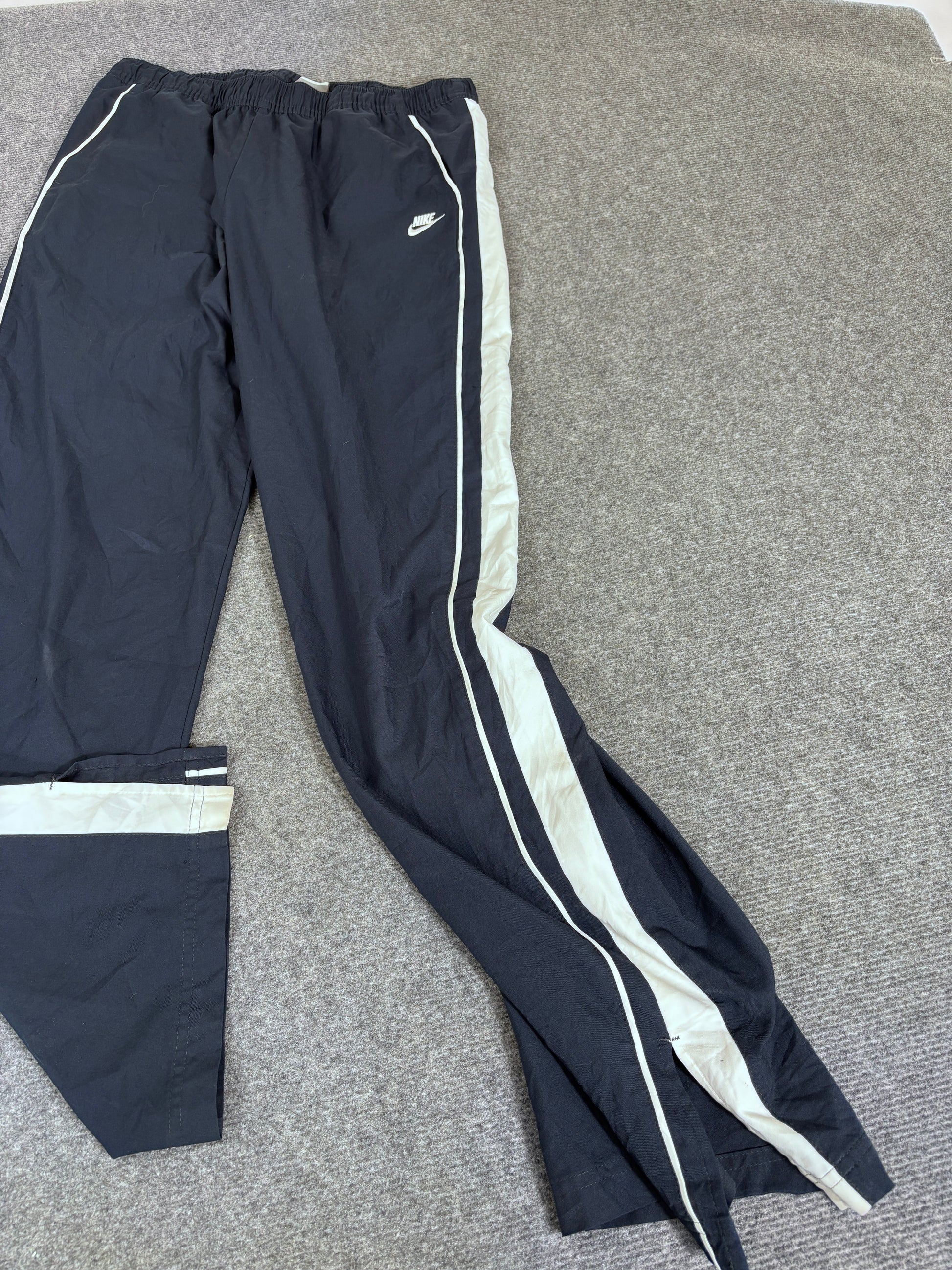 Vintage Y2K Nike Track Pants Women’s M Navy White Straight Leg Ankle Slit