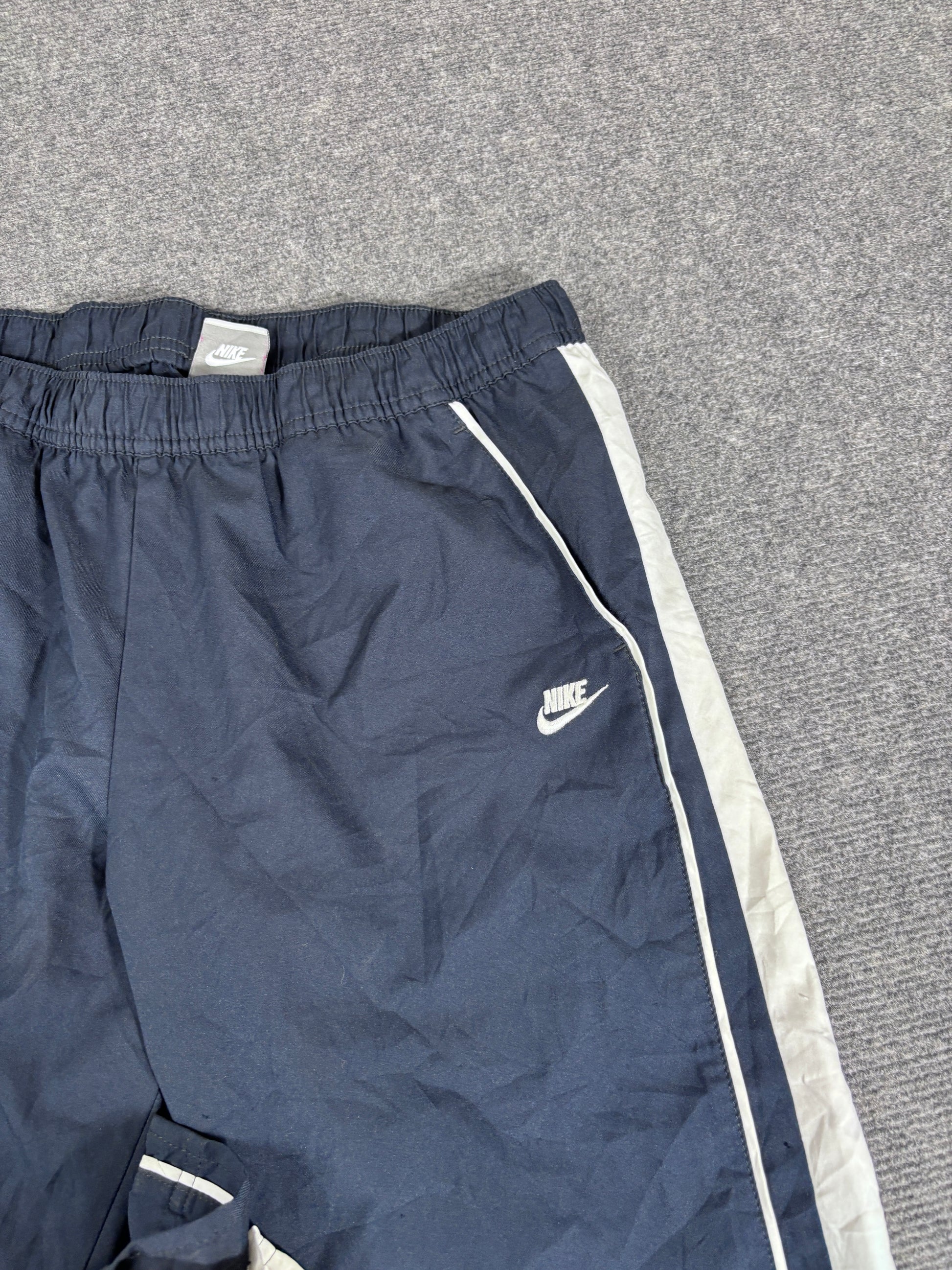 Vintage Y2K Nike Track Pants Women’s M Navy White Straight Leg Ankle Slit