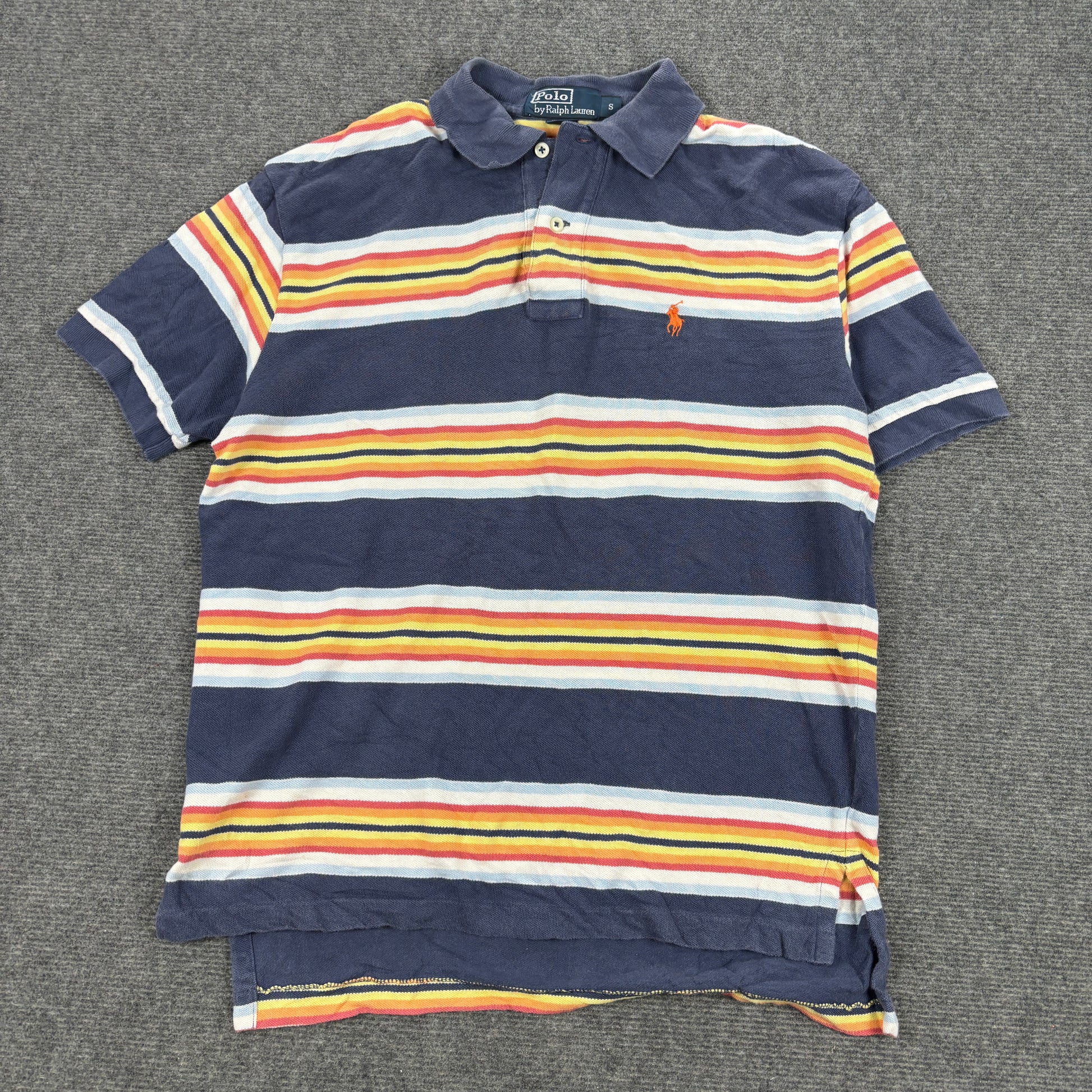 Vintage 90s Polo Ralph Lauren Polo Shirt Men's S Blue Yellow Stripe Small Pony