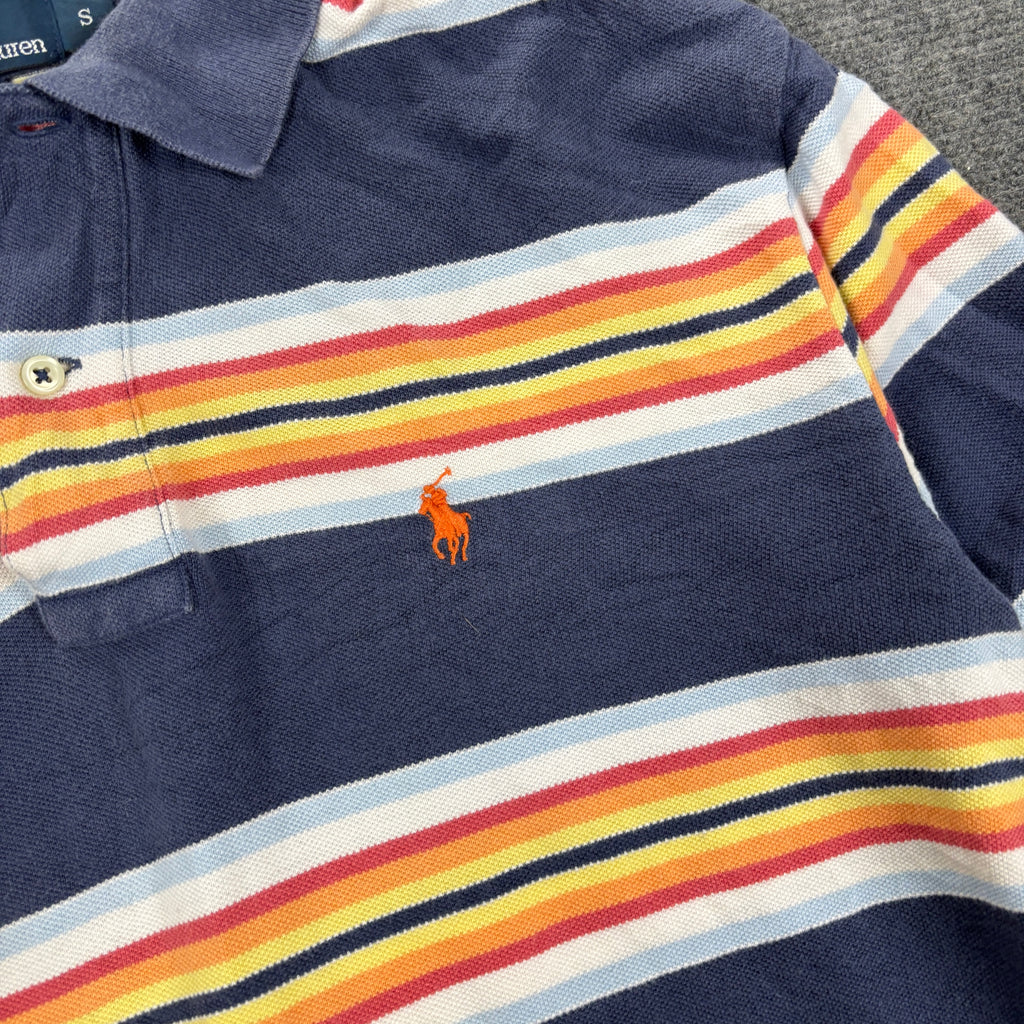 Vintage 90s Polo Ralph Lauren Polo Shirt Men's S Blue Yellow Stripe Small Pony