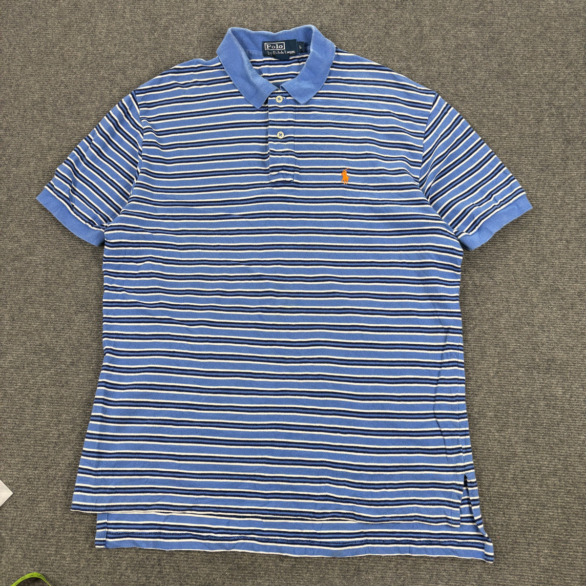 Vintage 90s Polo Ralph Lauren Polo Shirt Men's L Navy Blue Stripe Small Pony Golf