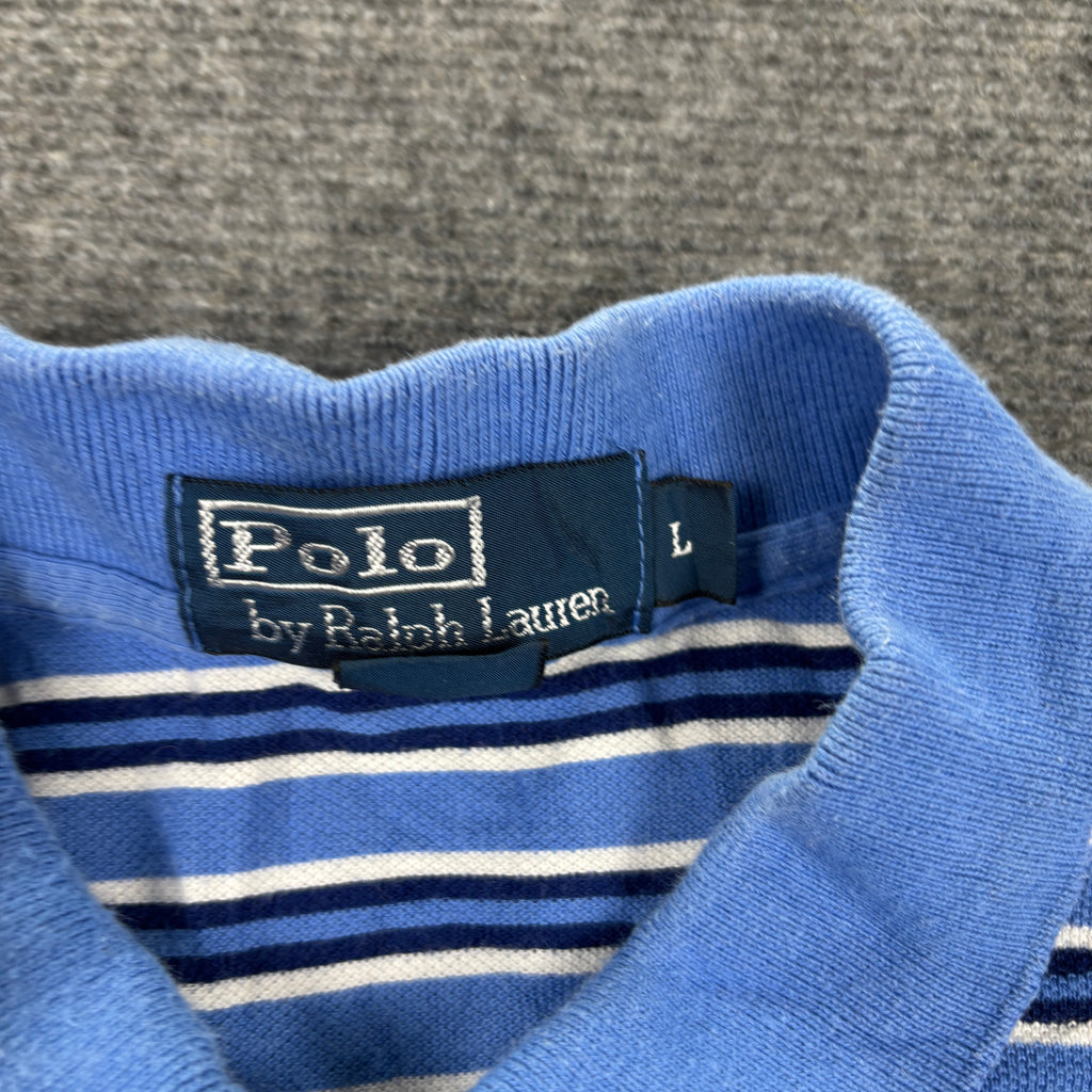Vintage 90s Polo Ralph Lauren Polo Shirt Men's L Navy Blue Stripe Small Pony Golf