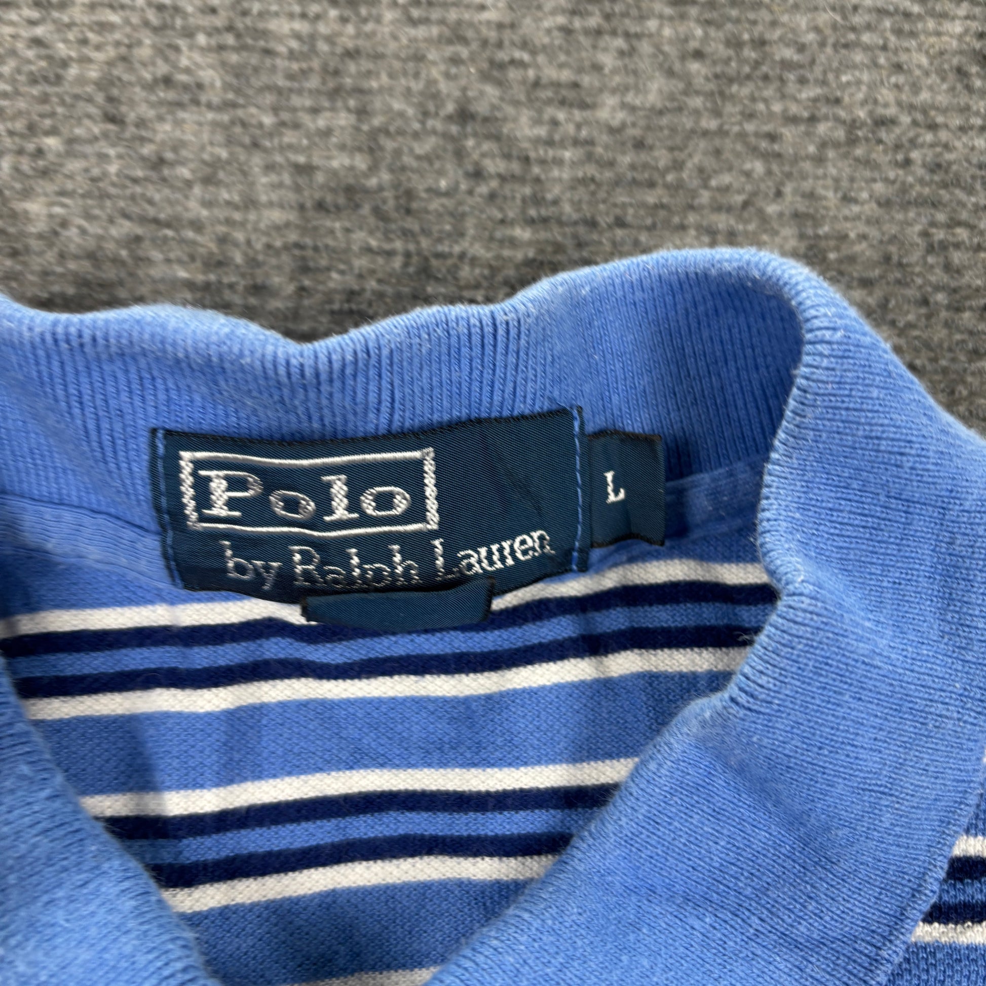 Vintage 90s Polo Ralph Lauren Polo Shirt Men's L Navy Blue Stripe Small Pony Golf