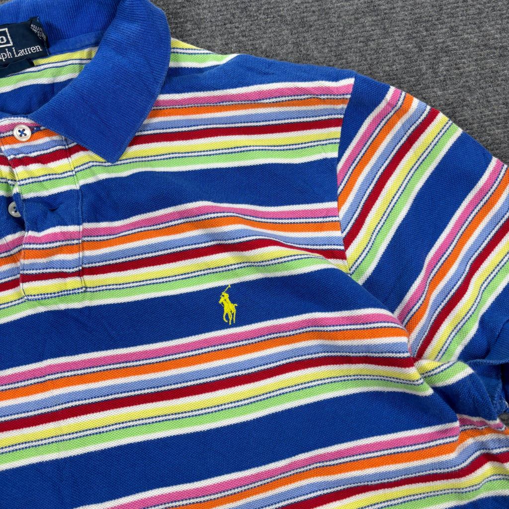 Vintage 90s Polo Ralph Lauren Polo Men's Large Multicolour Stripe Small Pony Golf Fit