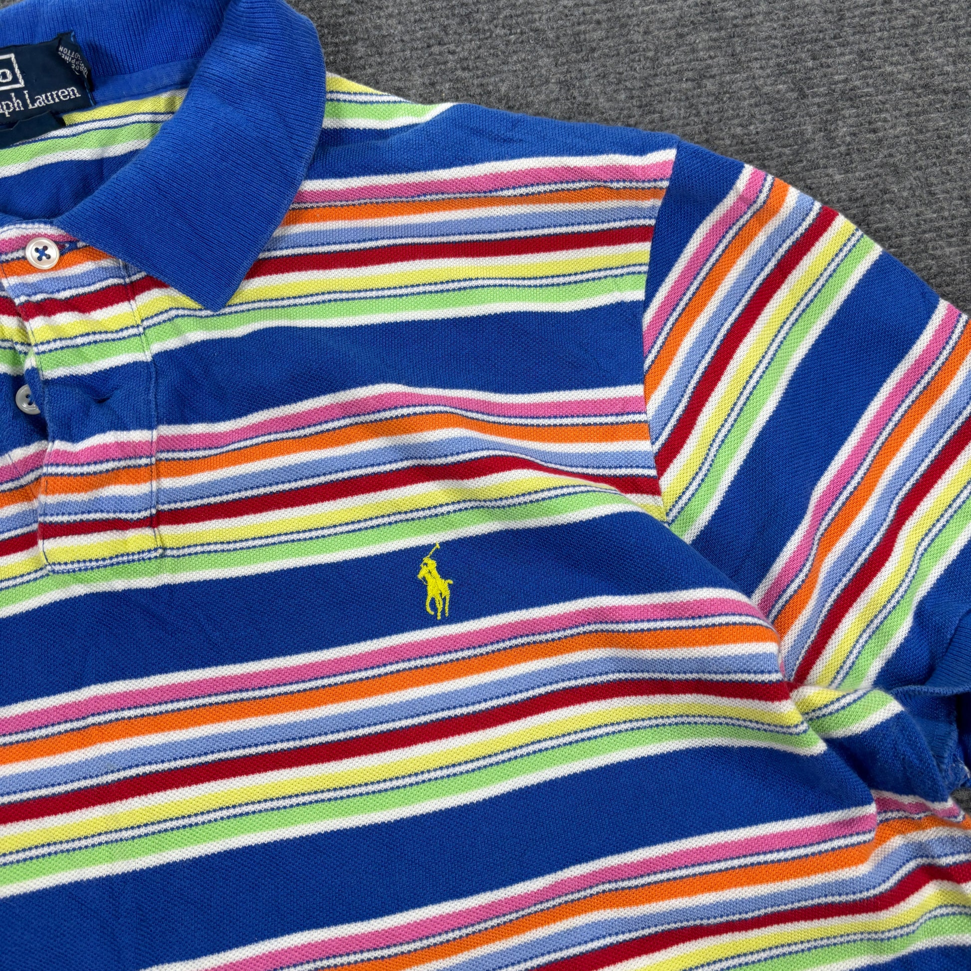 Vintage 90s Polo Ralph Lauren Polo Men's Large Multicolour Stripe Small Pony Golf Fit