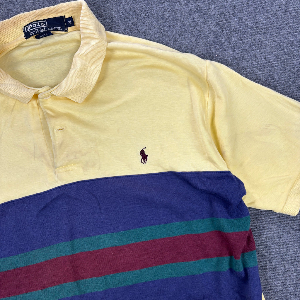 Vintage Polo Ralph Lauren Polo Shirt Men's XL Yellow Stripe Golf