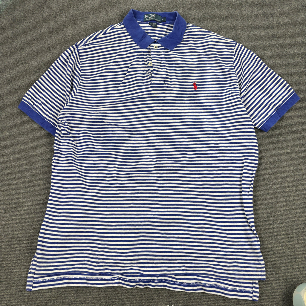 Vintage 90s Polo Ralph Lauren Polo Shirt Men's XL Blue White Stripe Small Pony