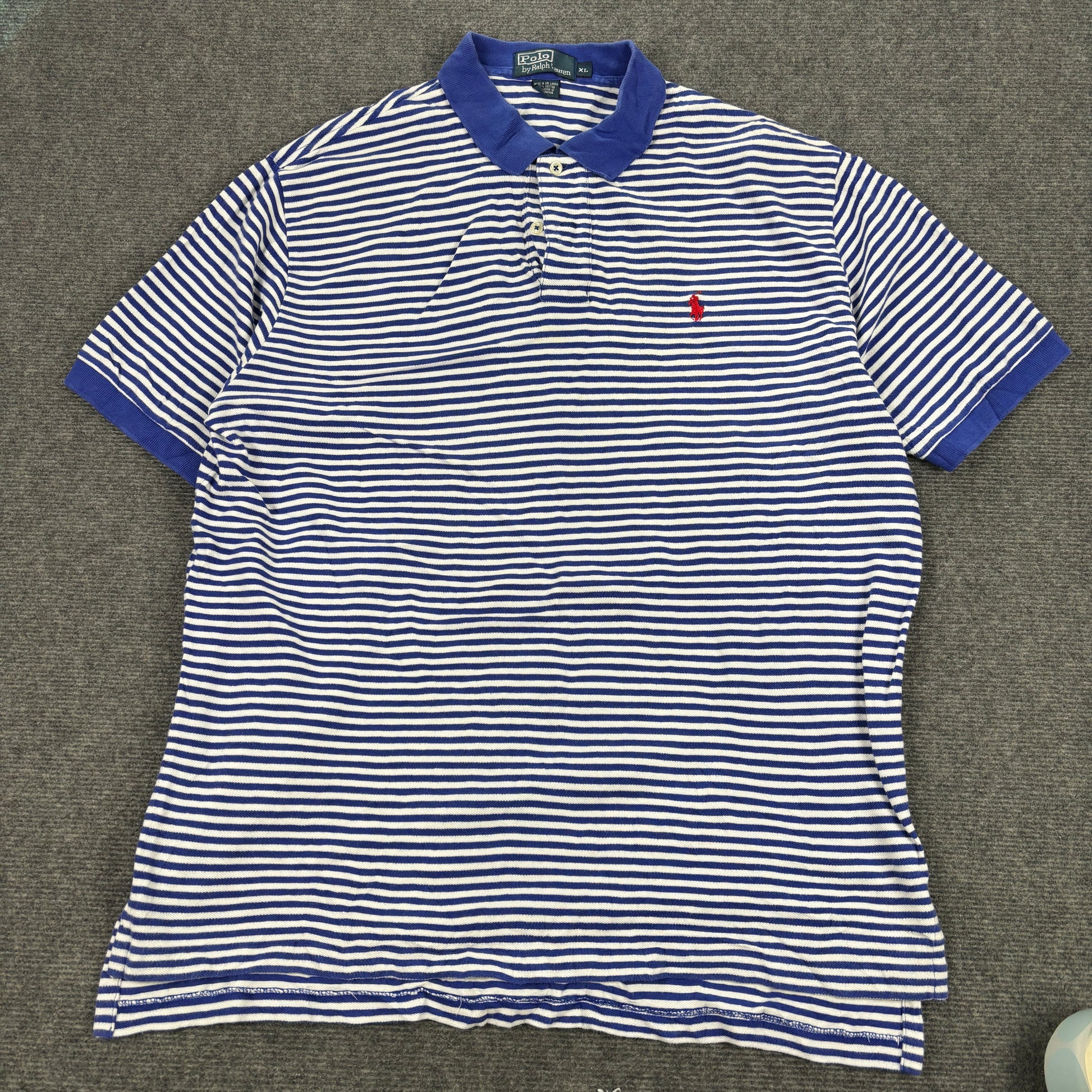 Vintage 90s Polo Ralph Lauren Polo Shirt Men's XL Blue White Stripe Small Pony