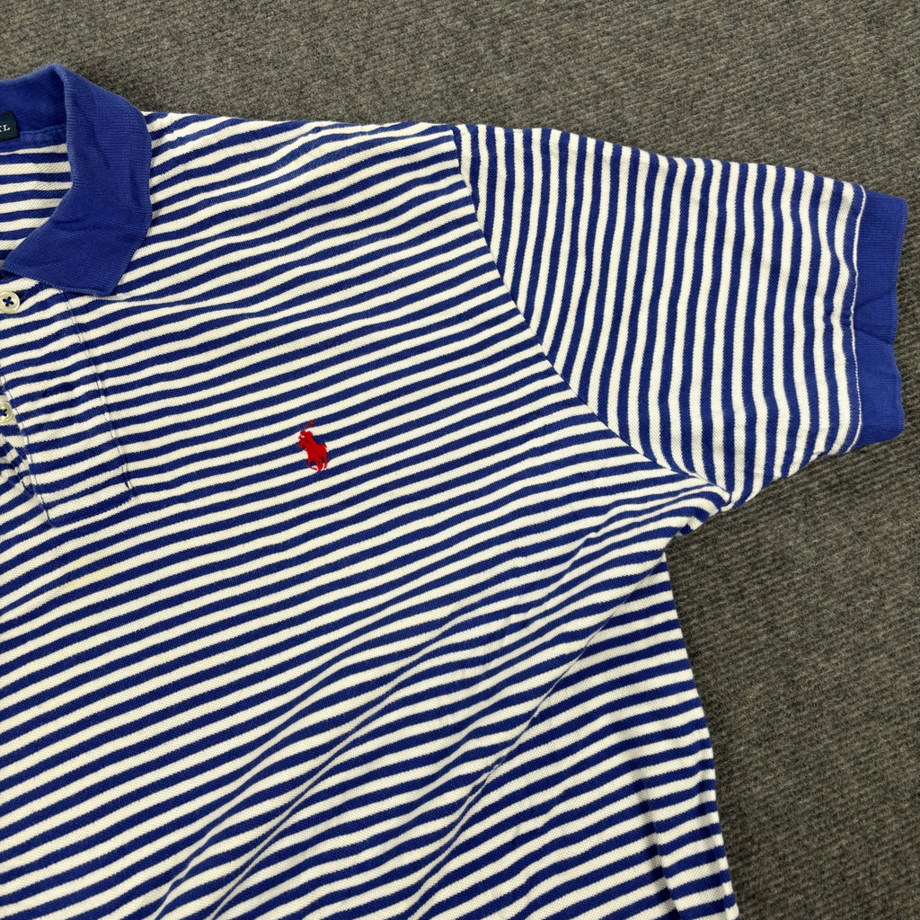 Vintage 90s Polo Ralph Lauren Polo Shirt Men's XL Blue White Stripe Small Pony