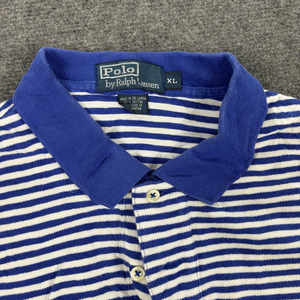 Vintage 90s Polo Ralph Lauren Polo Shirt Men's XL Blue White Stripe Small Pony