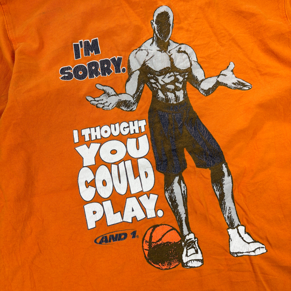 2000s AND1 Trash Talk Basketball T-shirt Men's Small Orange 'Thought you Could Play'