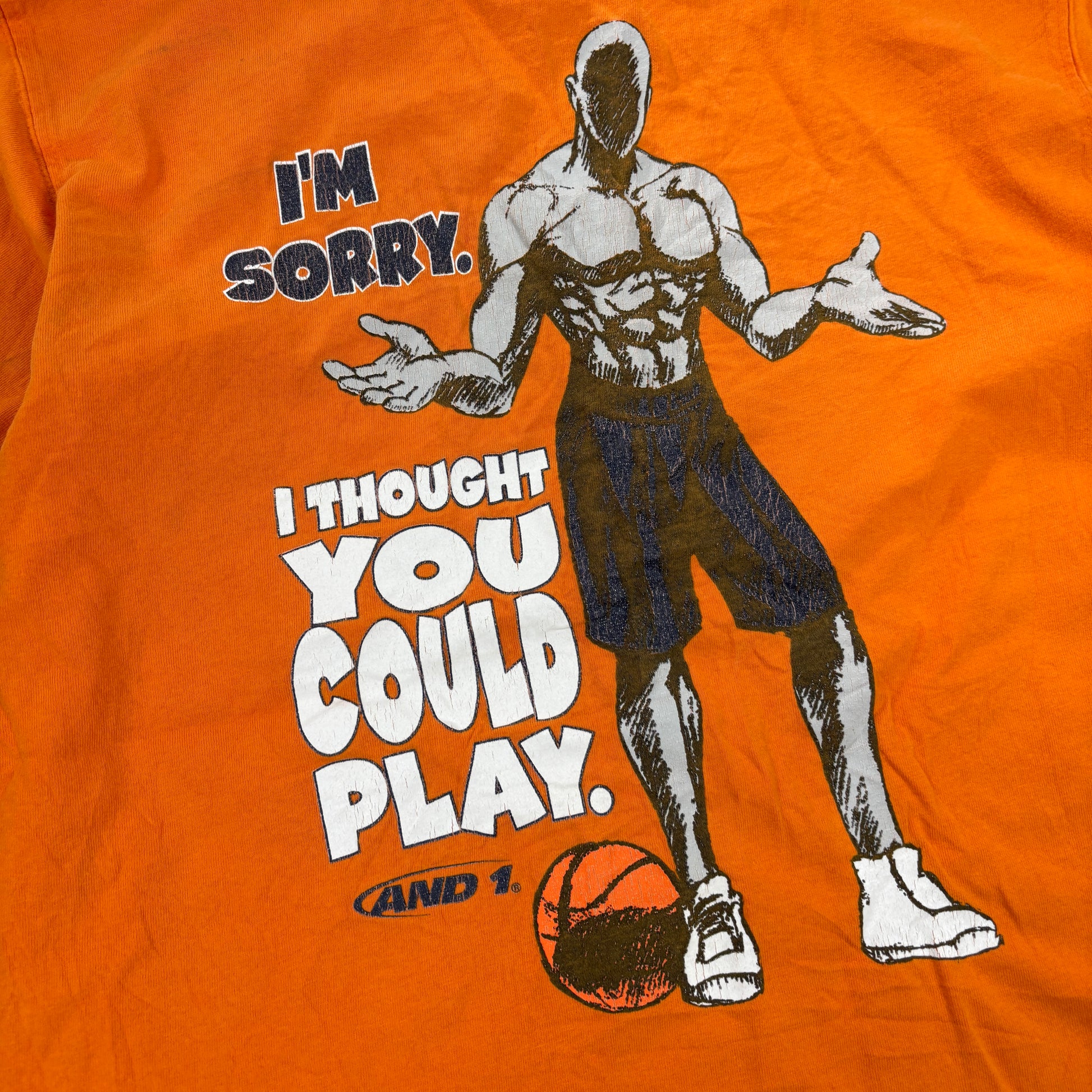 2000s AND1 Trash Talk Basketball T-shirt Men's Small Orange 'Thought you Could Play'
