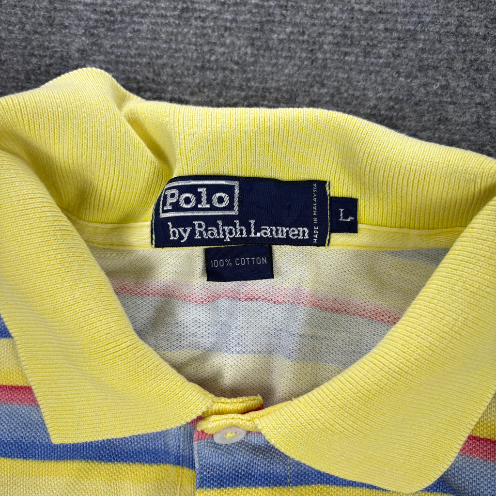 Vintage 90s Polo Ralph Lauren Polo Shirt Men's L Blue Yellow Stripe Small Pony