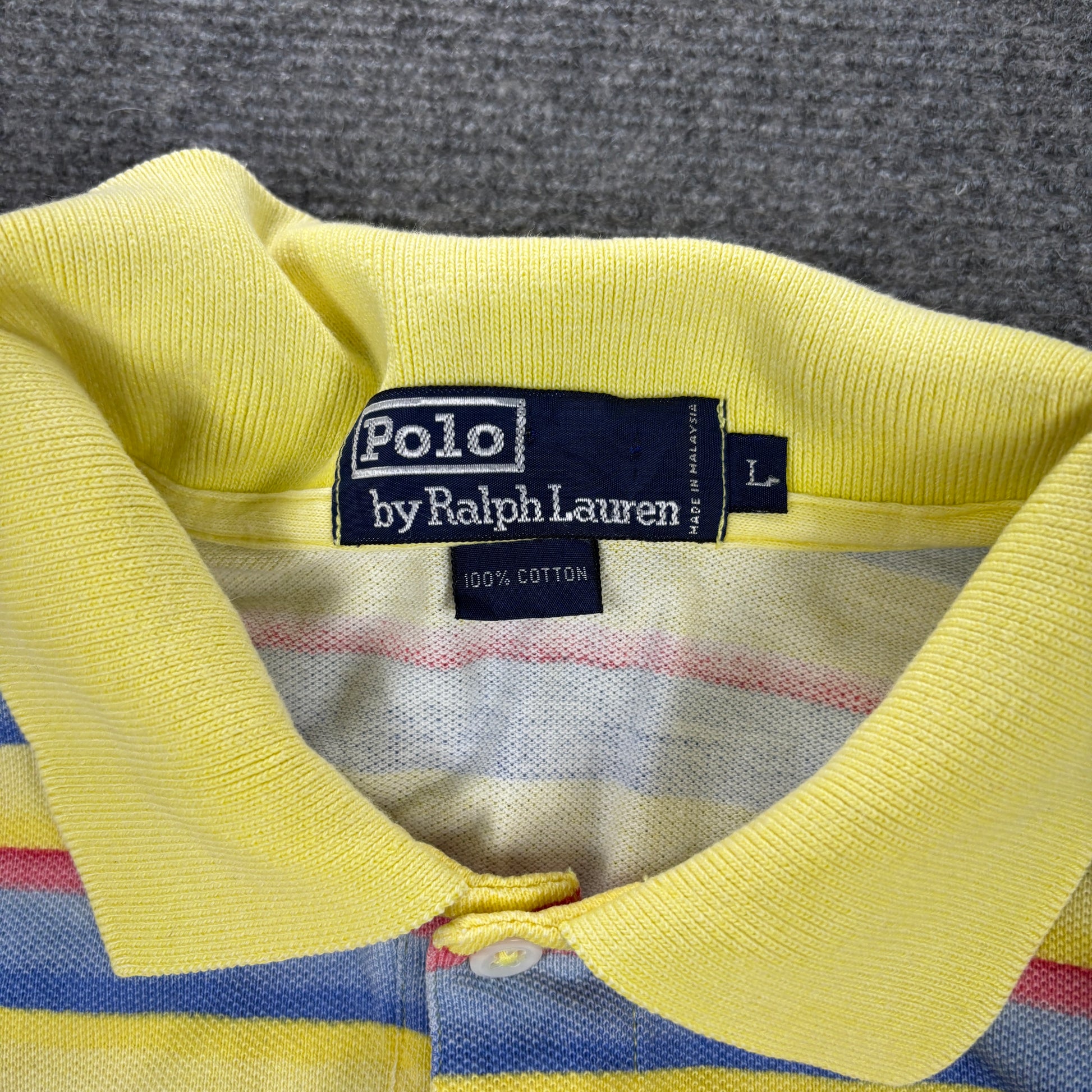 Vintage 90s Polo Ralph Lauren Polo Shirt Men's L Blue Yellow Stripe Small Pony