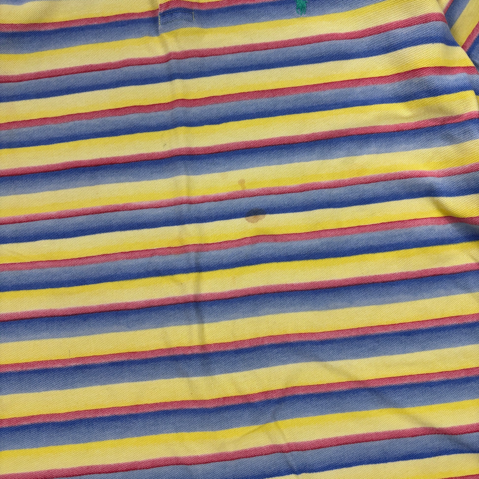 Vintage 90s Polo Ralph Lauren Polo Shirt Men's L Blue Yellow Stripe Small Pony