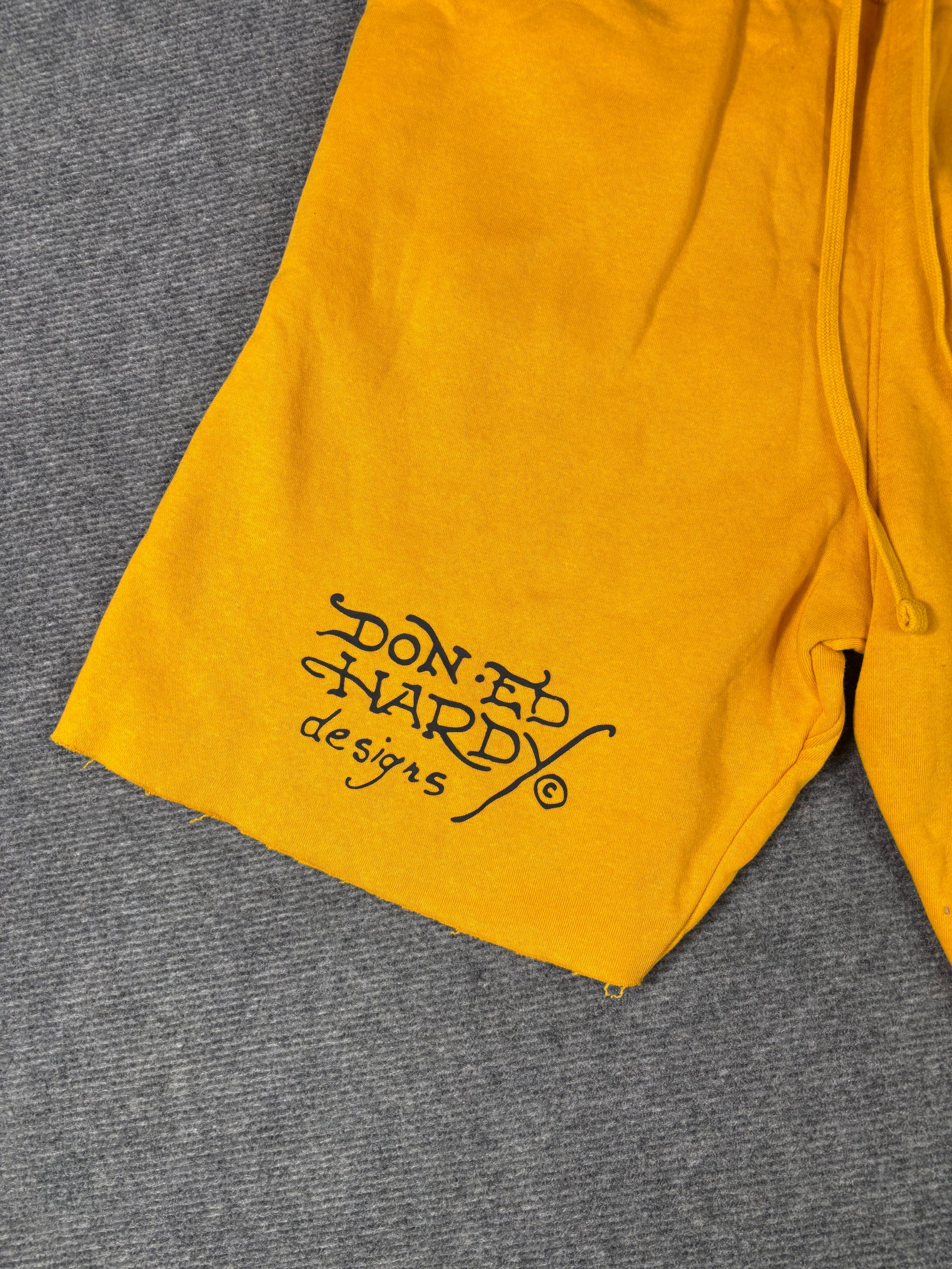 Ed Hardy Sweat Shorts Size XL Yellow Tattoo Art Panther Graphic Y2K Streetwear