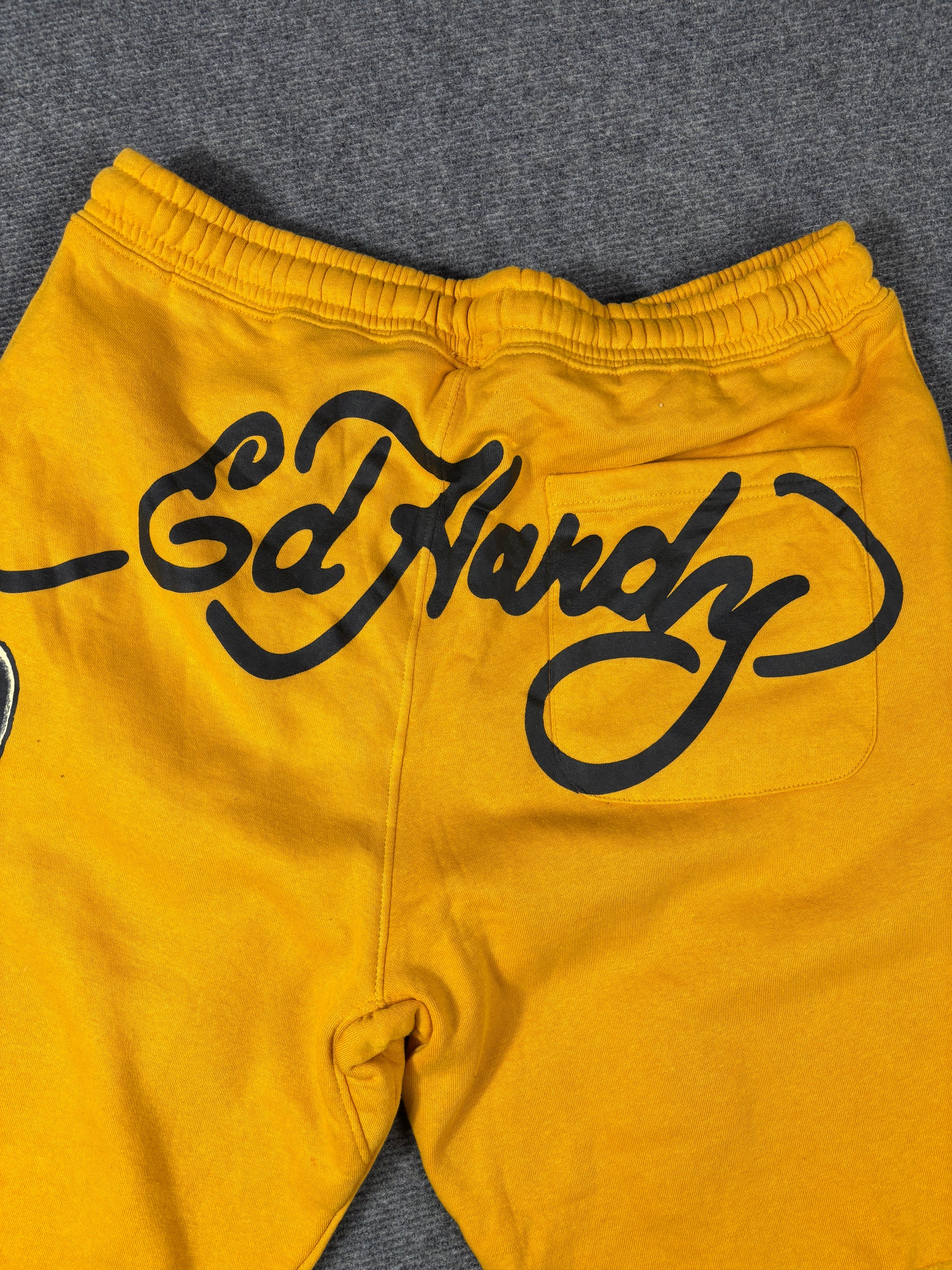 Ed Hardy Sweat Shorts Size XL Yellow Tattoo Art Panther Graphic Y2K Streetwear