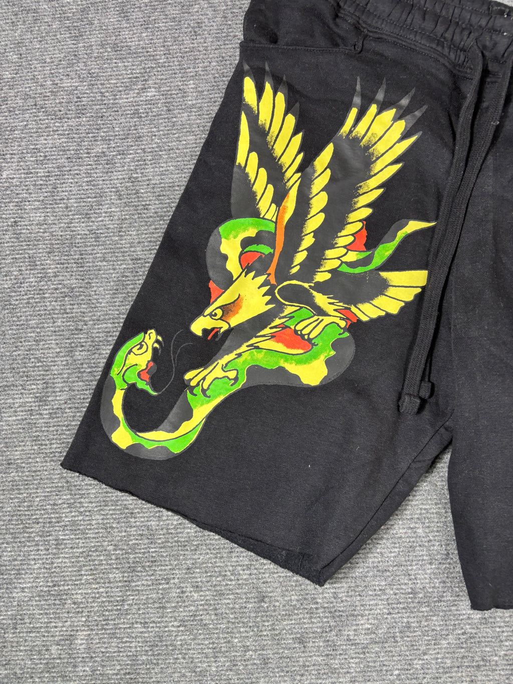 Ed Hardy Sweat Shorts Size S Black Tattoo Art Panther Blue Hardy Spell Out Y2K Style