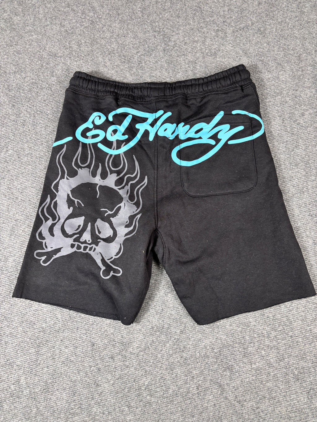 Ed Hardy Sweat Shorts Size S Black Tattoo Art Panther Blue Hardy Spell Out Y2K Style
