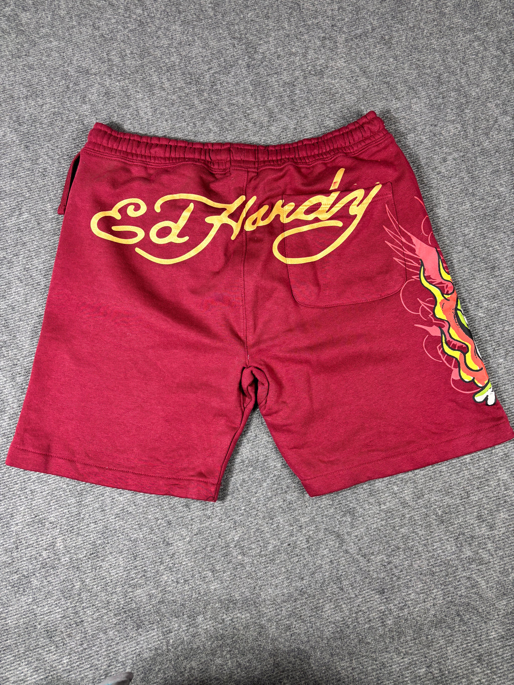 Ed Hardy Sweat Shorts Size L Red Tattoo Art Skull Flame Y2K Streetwear Style