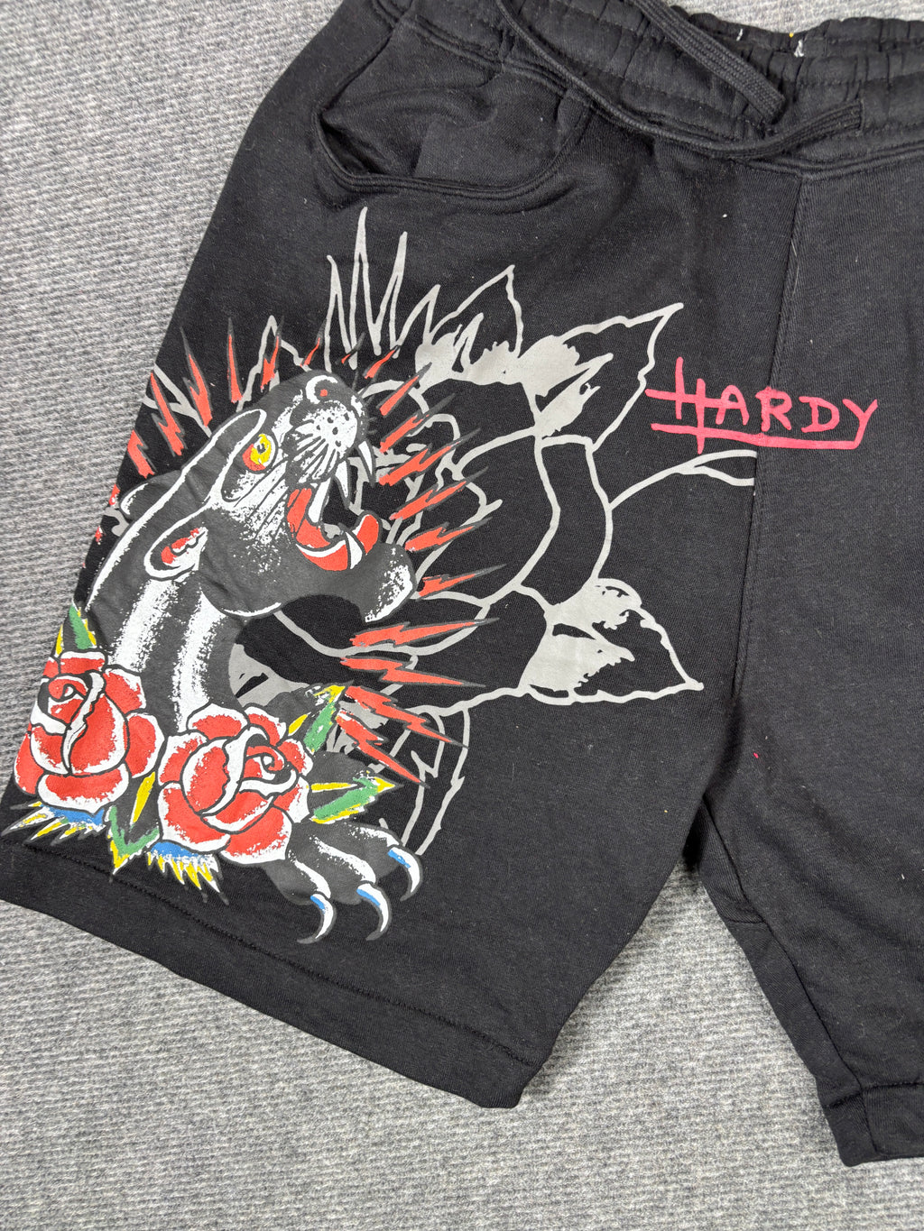 Ed Hardy Sweat Shorts Size S Black Tattoo Art Panther Rose Y2K Streetwear Style