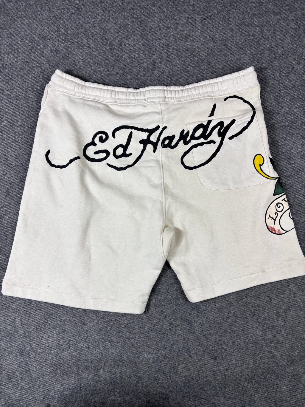 Ed Hardy Sweat Shorts Size XL White Tattoo Art Skull Heart Y2K Streetwear Style