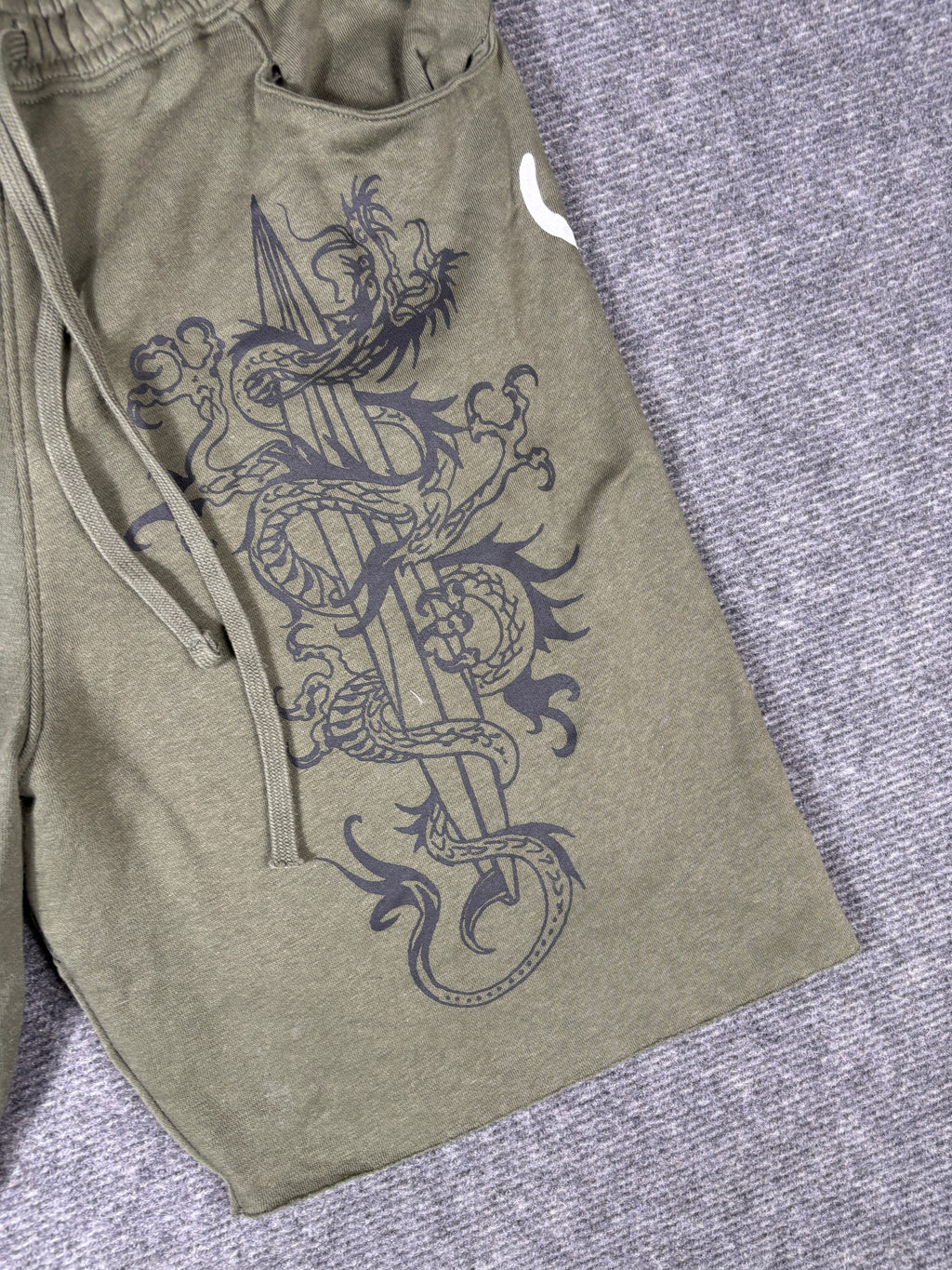 Ed Hardy Sweat Shorts Size XL Green Tattoo Art Dragon Y2K Streetwear Style