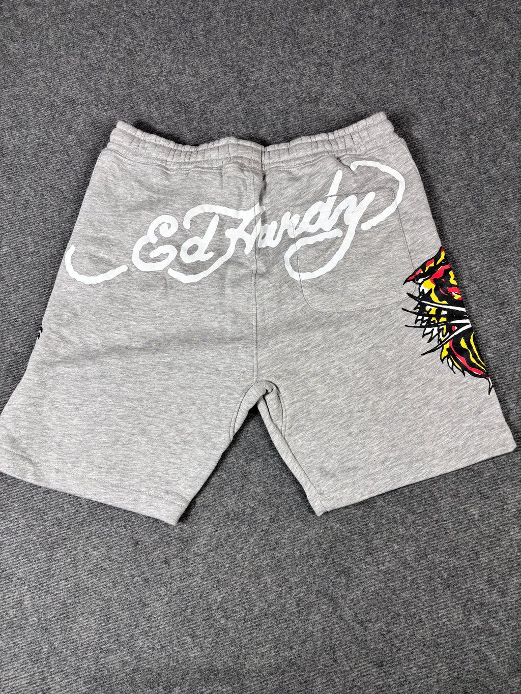 Ed Hardy Sweat Shorts Size M Grey Tattoo Art Tiger Y2K Streetwear Style