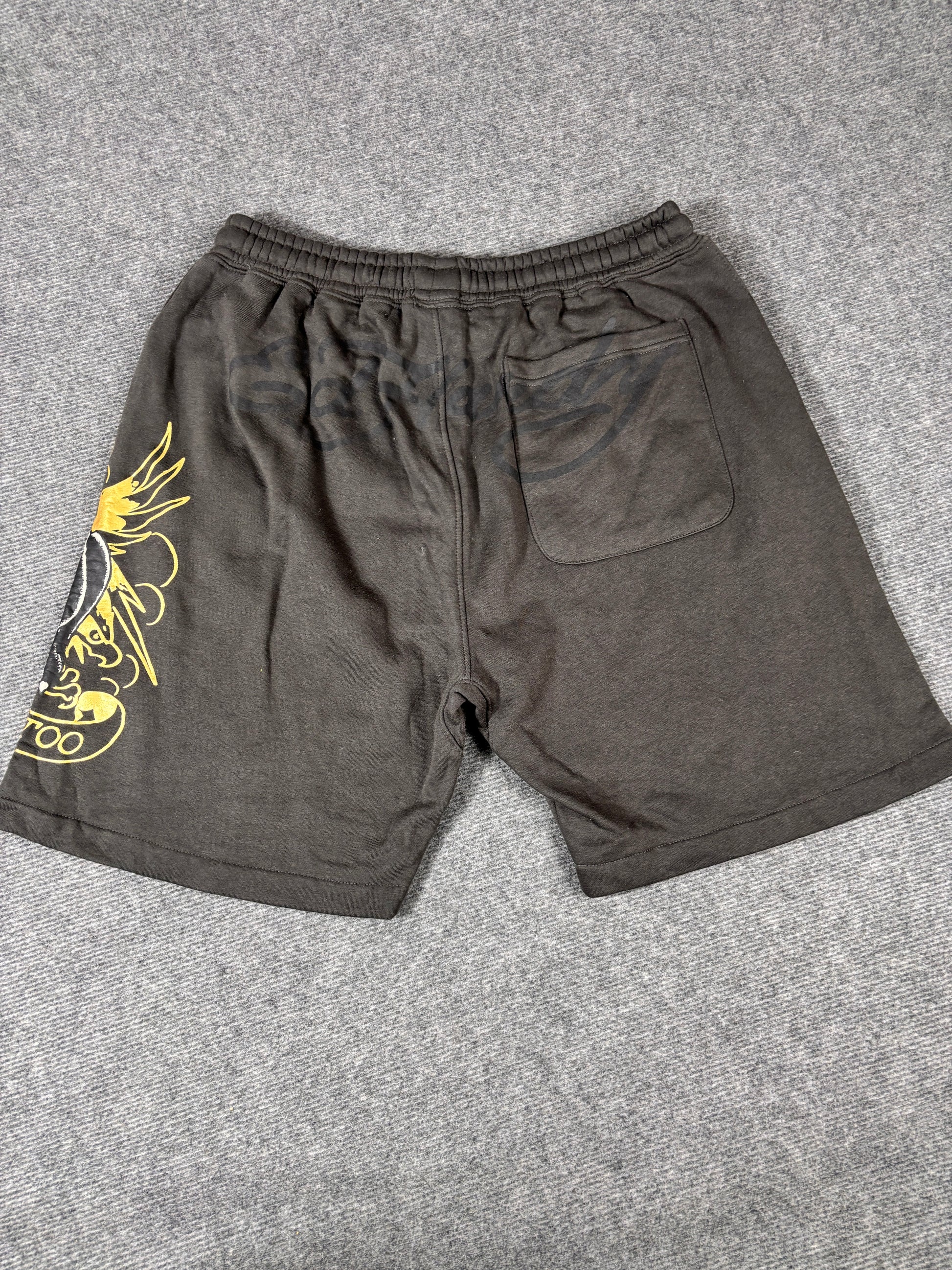 Ed Hardy Sweat Shorts Size XL Black Gold Tattoo Art Panther Y2K Streetwear Style