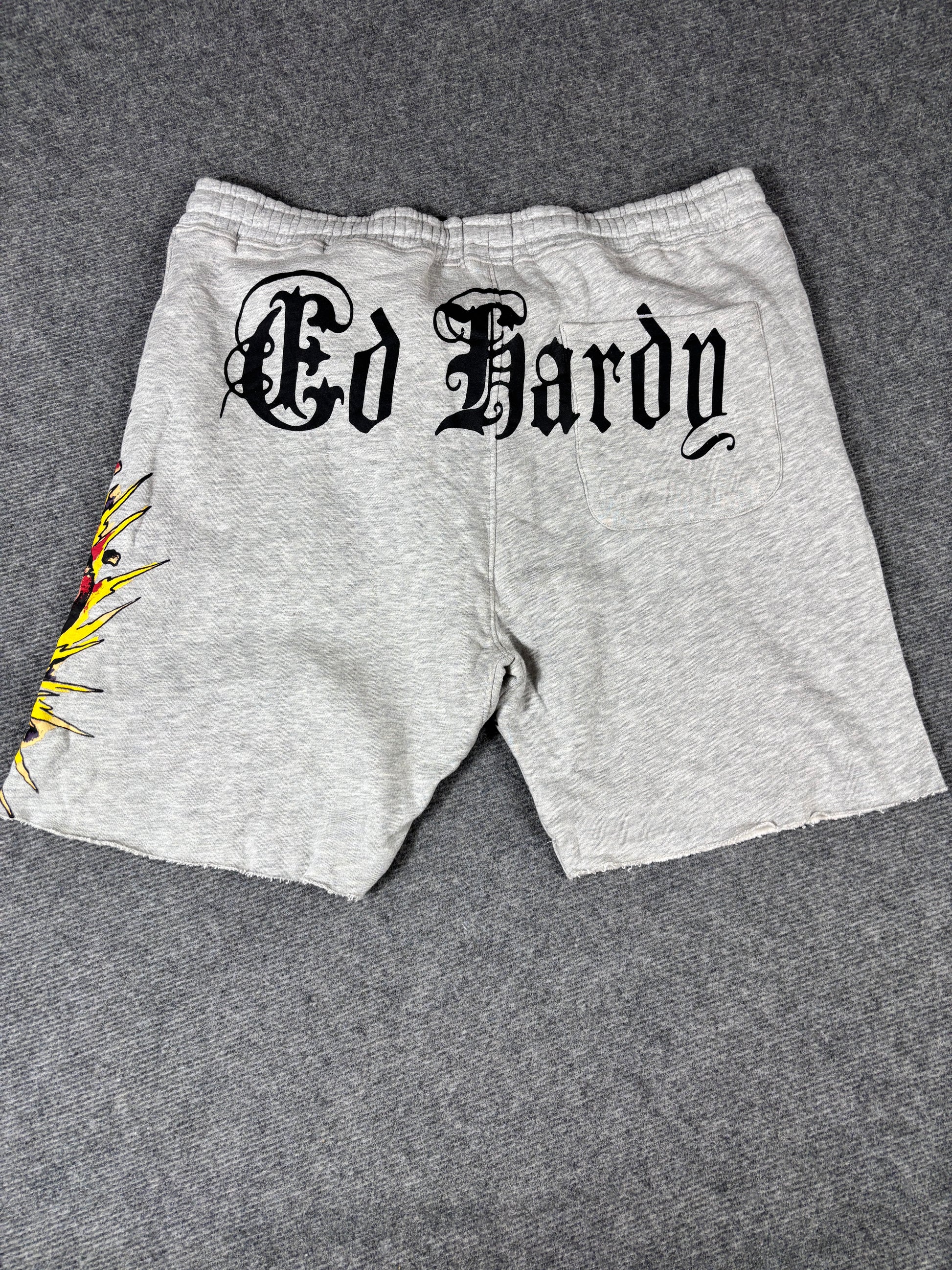 Ed Hardy Sweat Shorts Size XL Grey Tattoo Art Skull Sword Y2K Streetwear Style