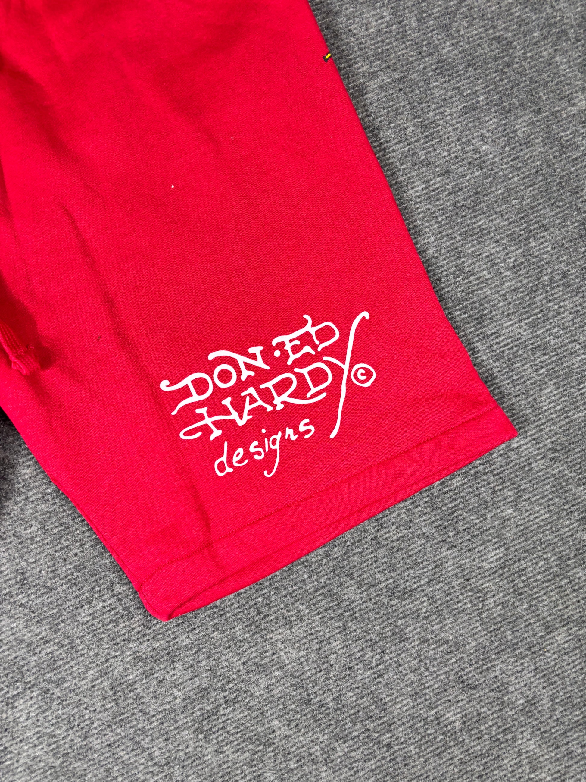 Ed Hardy Sweat Shorts Size S Red Tattoo Art Dragon Y2K Streetwear Style