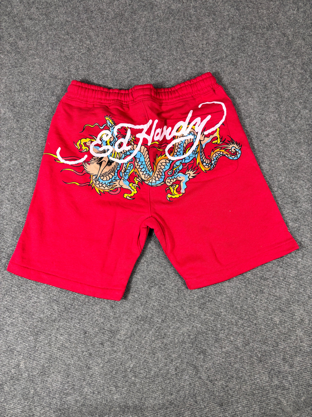 Ed Hardy Sweat Shorts Size S Red Tattoo Art Dragon Y2K Streetwear Style