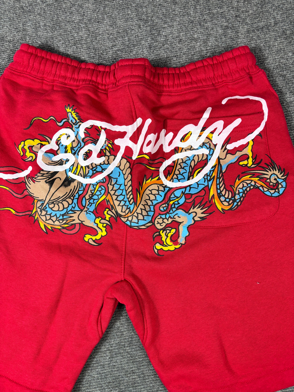 Ed Hardy Sweat Shorts Size S Red Tattoo Art Dragon Y2K Streetwear Style