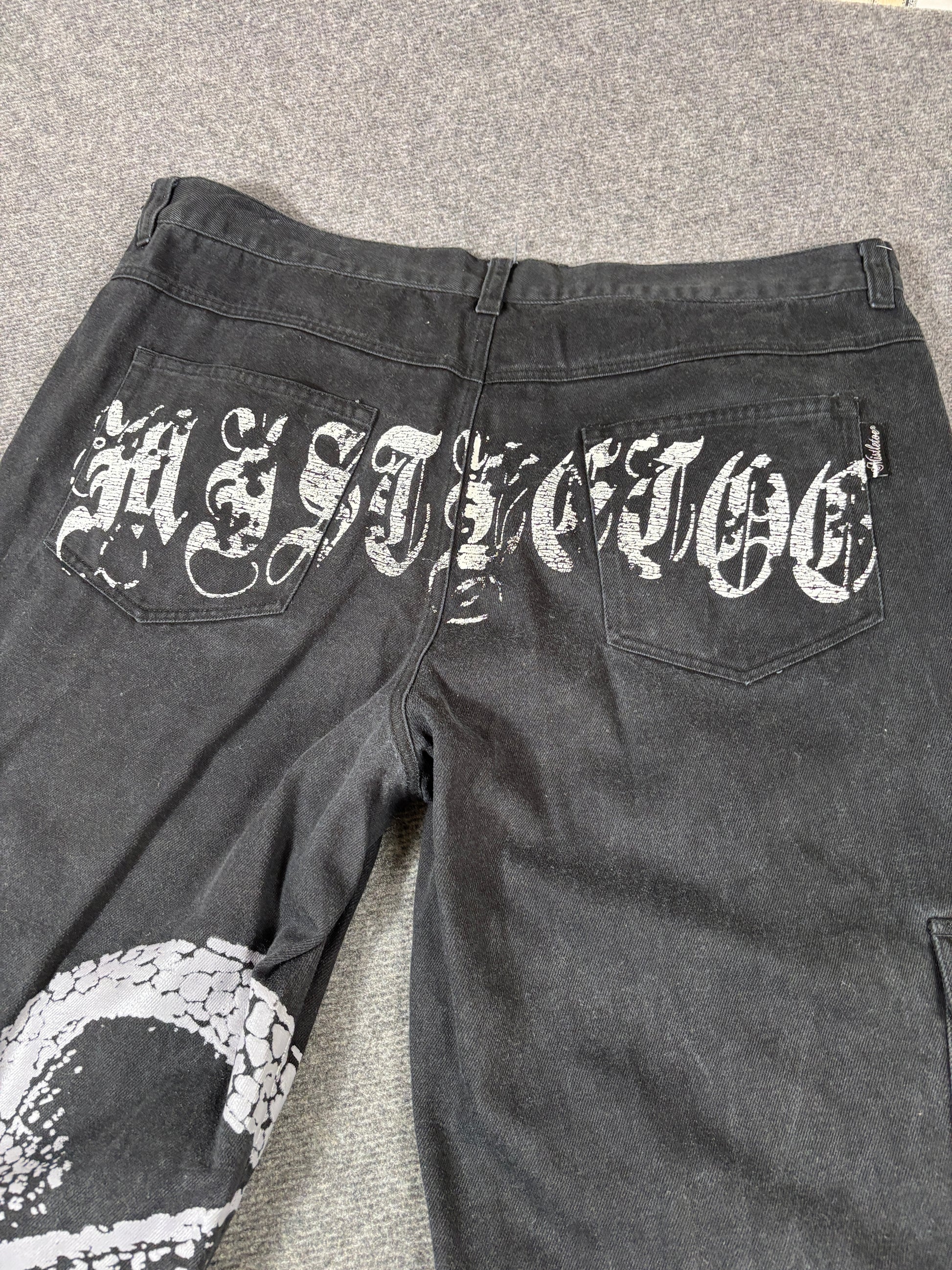 Vintage Mistletoe Cargo Denim Shorts Men’s 44 Black Studded Pockets Baggy Hip Hop