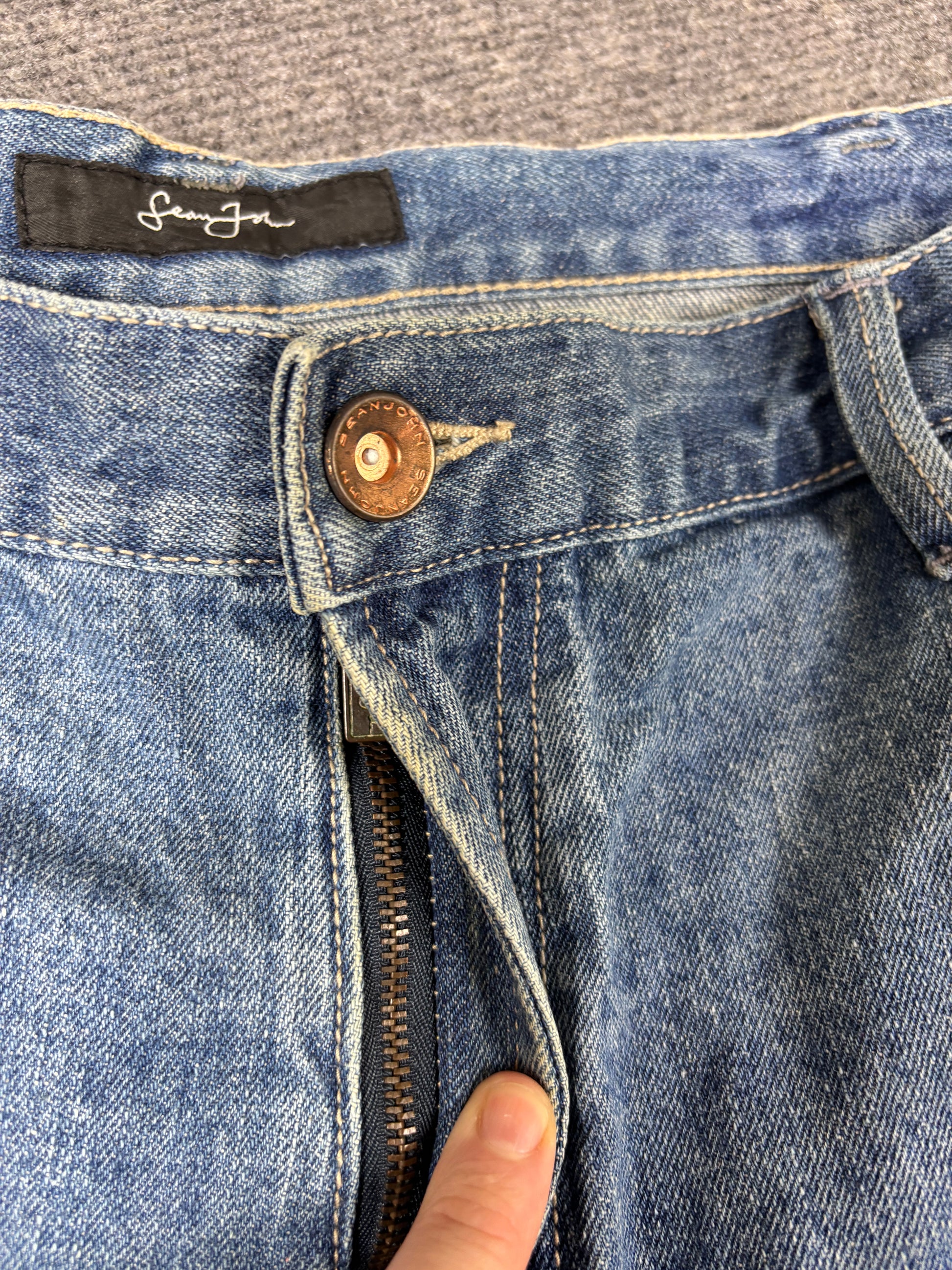 Vintage Sean John Denim Shorts Size 42 Blue Light Wash Super Wide Leg Oversized