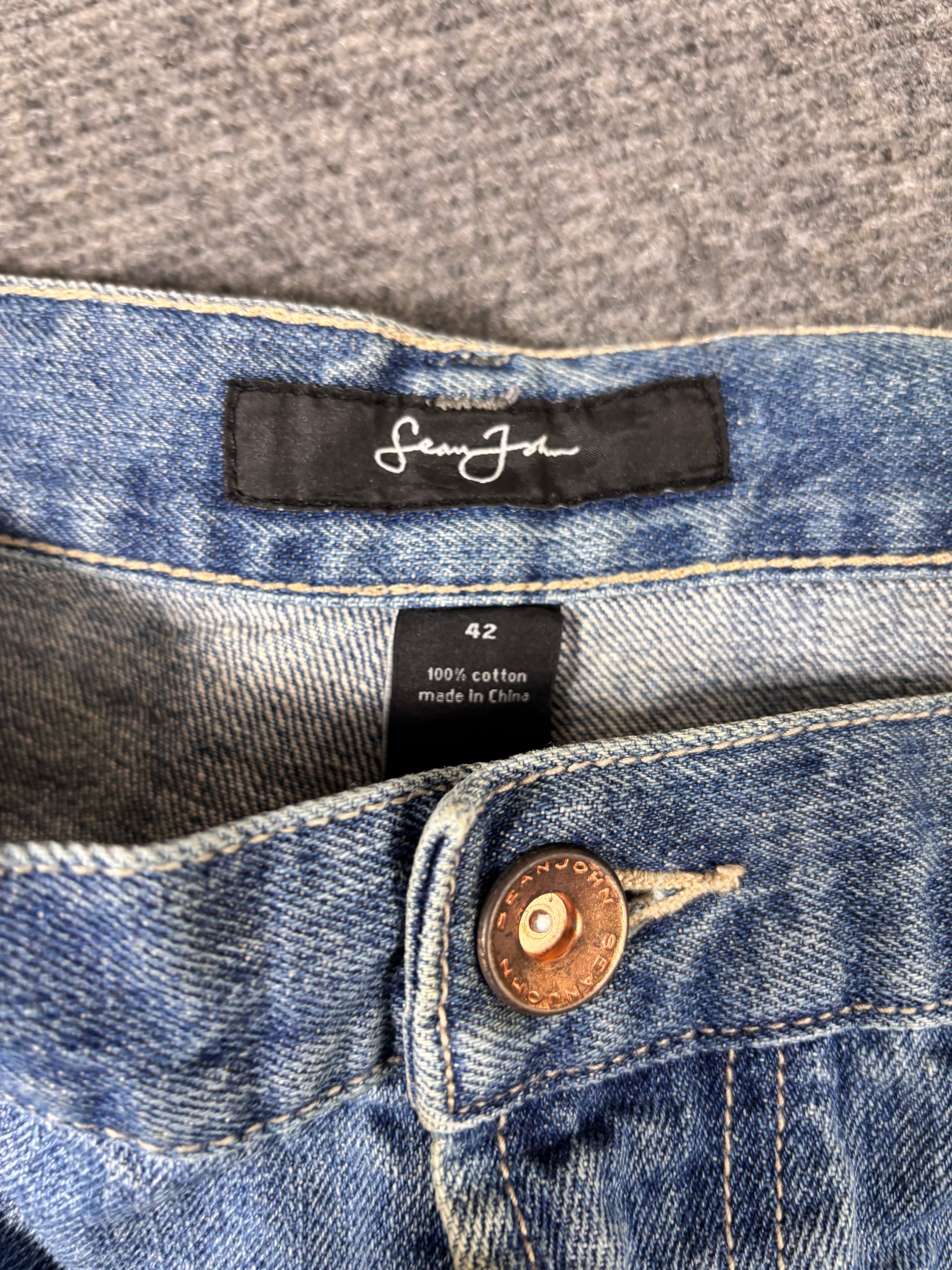 Vintage Sean John Denim Shorts Size 42 Blue Light Wash Super Wide Leg Oversized