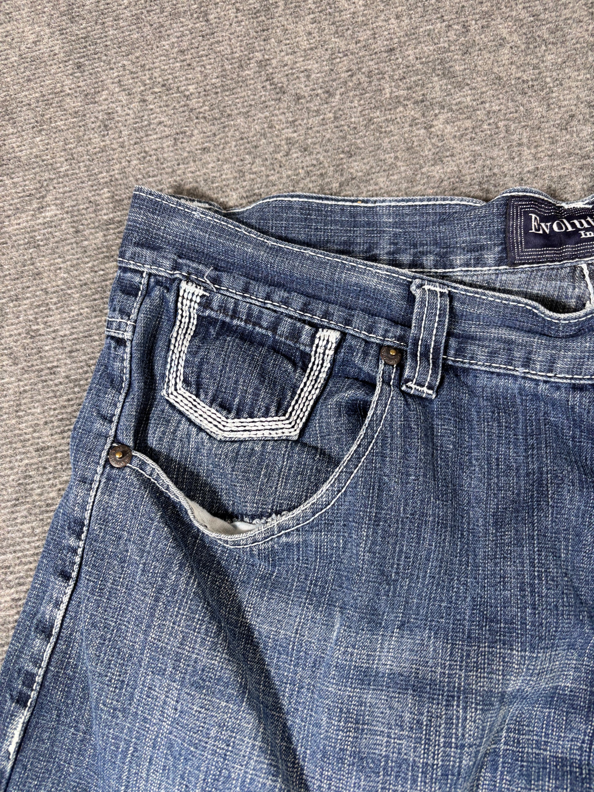 Vintage Evolution Denim Shorts Men’s 44 Mid-Wash Super Baggy Hip Hop Jorts