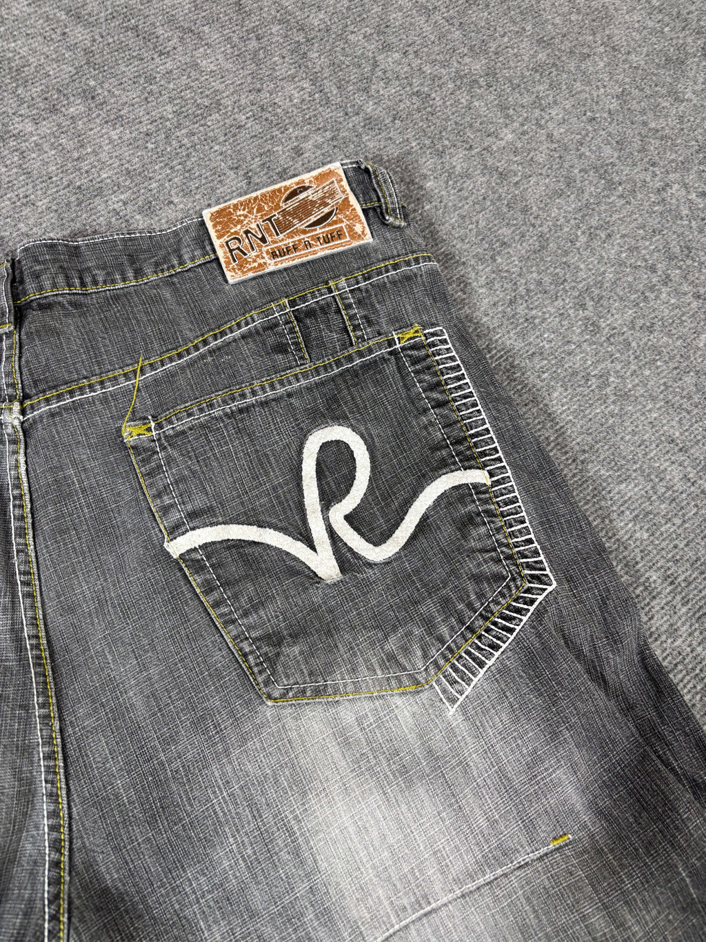 Vintage 90s Ruff N Tuff Denim Shorts Men’s 42 Grey Wide Leg Hip Hop Baggy Embroidered