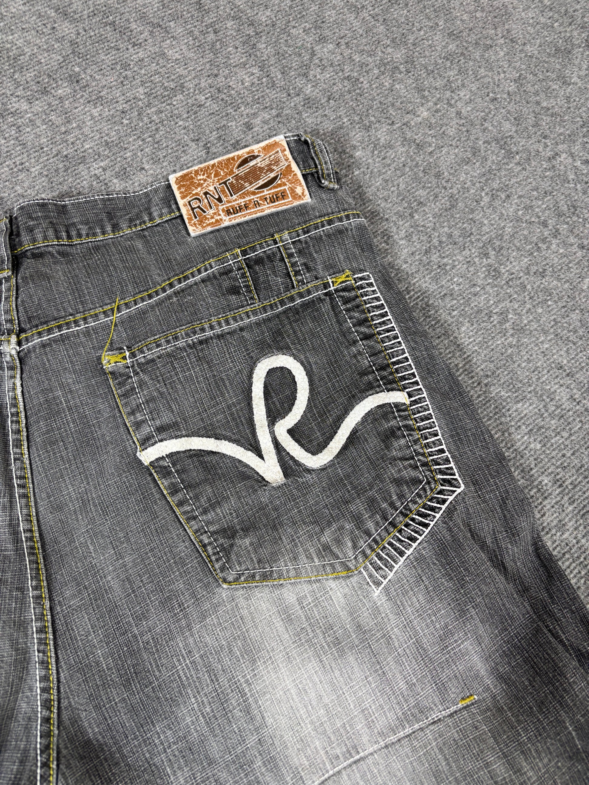 Vintage 90s Ruff N Tuff Denim Shorts Men’s 42 Grey Wide Leg Hip Hop Baggy Embroidered