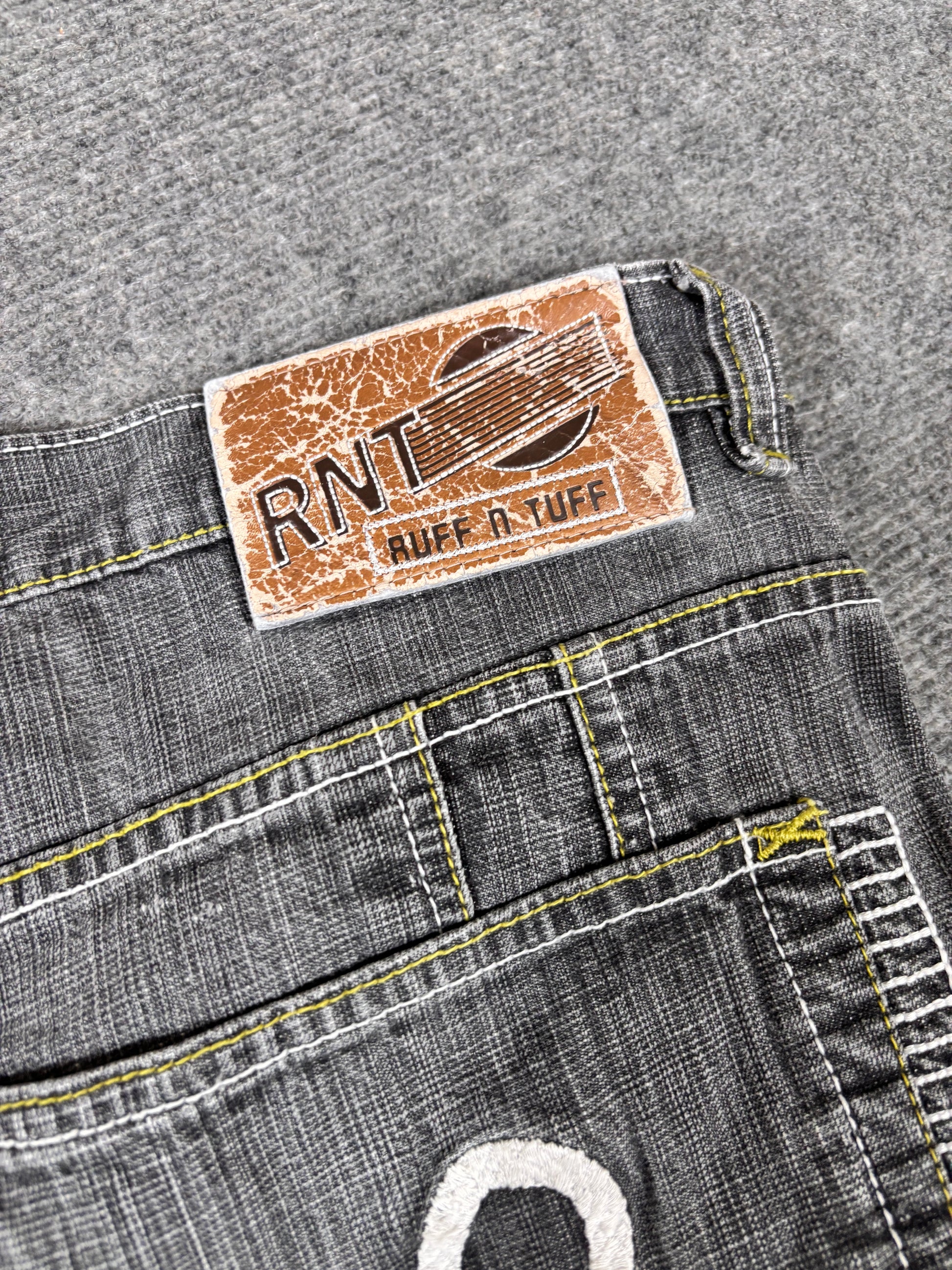 Vintage 90s Ruff N Tuff Denim Shorts Men’s 42 Grey Wide Leg Hip Hop Baggy Embroidered