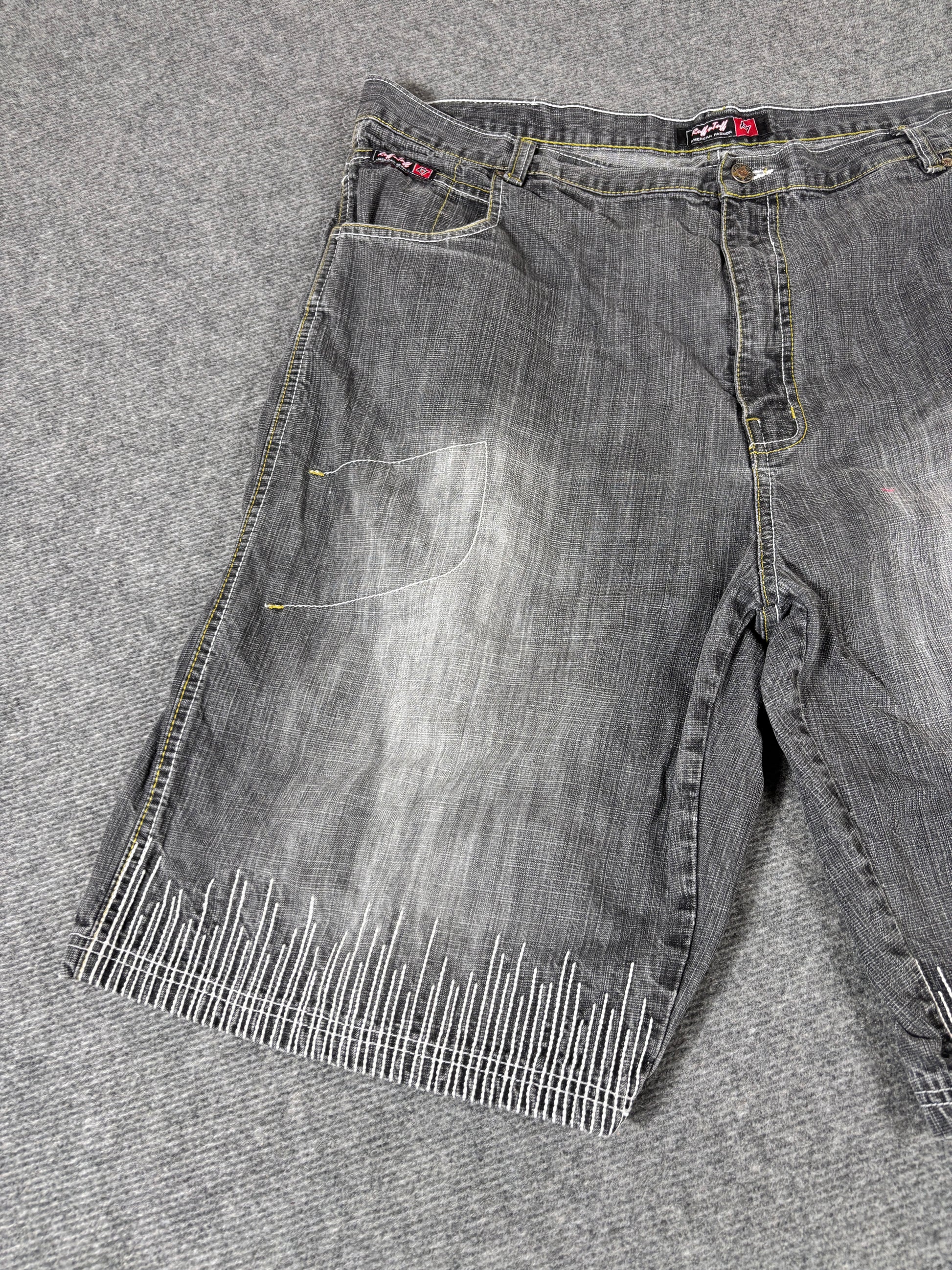 Vintage 90s Ruff N Tuff Denim Shorts Men’s 42 Grey Wide Leg Hip Hop Baggy Embroidered