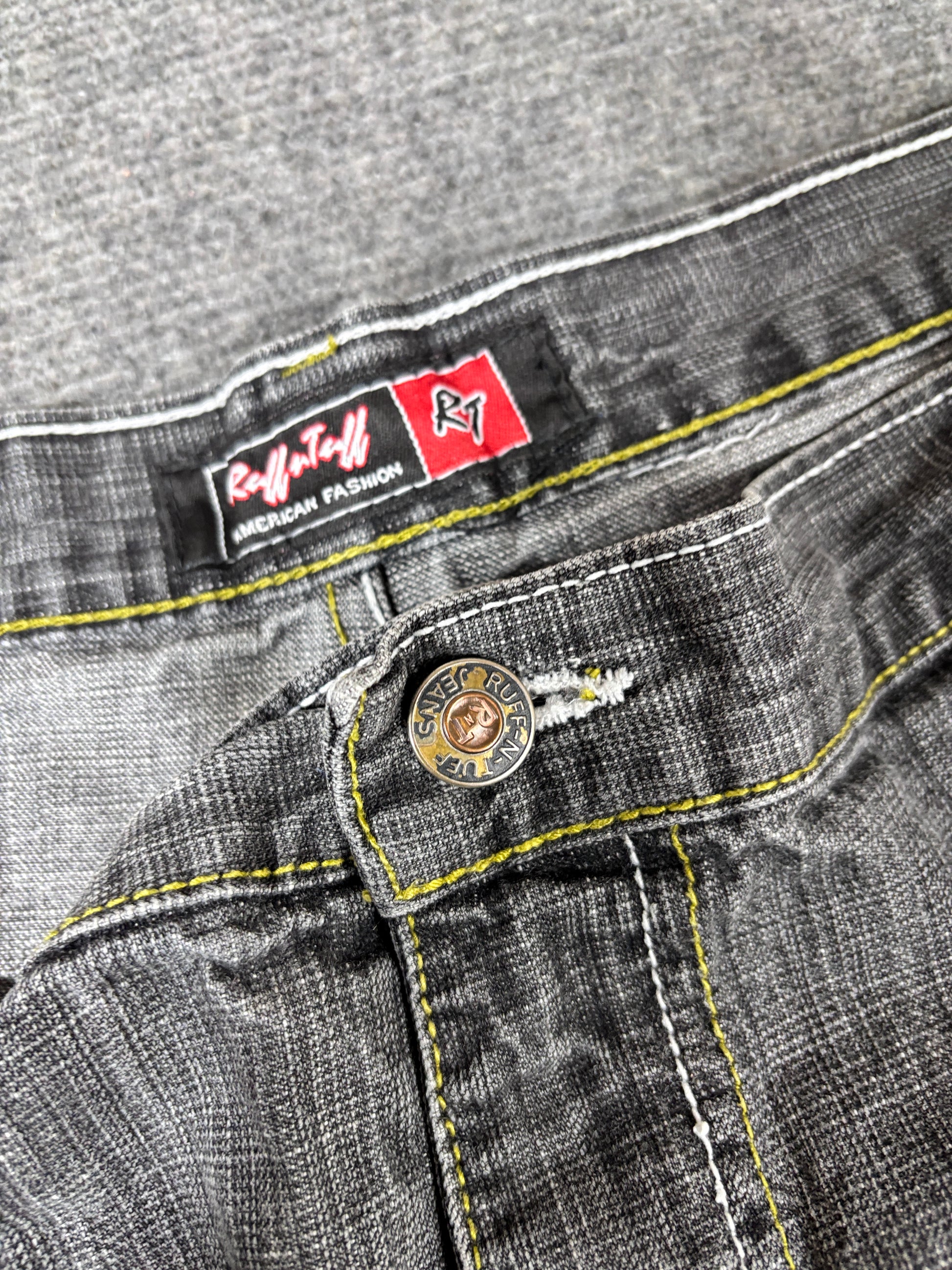 Vintage 90s Ruff N Tuff Denim Shorts Men’s 42 Grey Wide Leg Hip Hop Baggy Embroidered