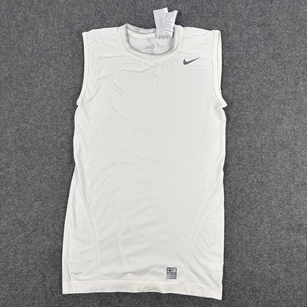 Nike Pro Activewear Tank Men's Large White Grey Tight Fit Gym Shirt