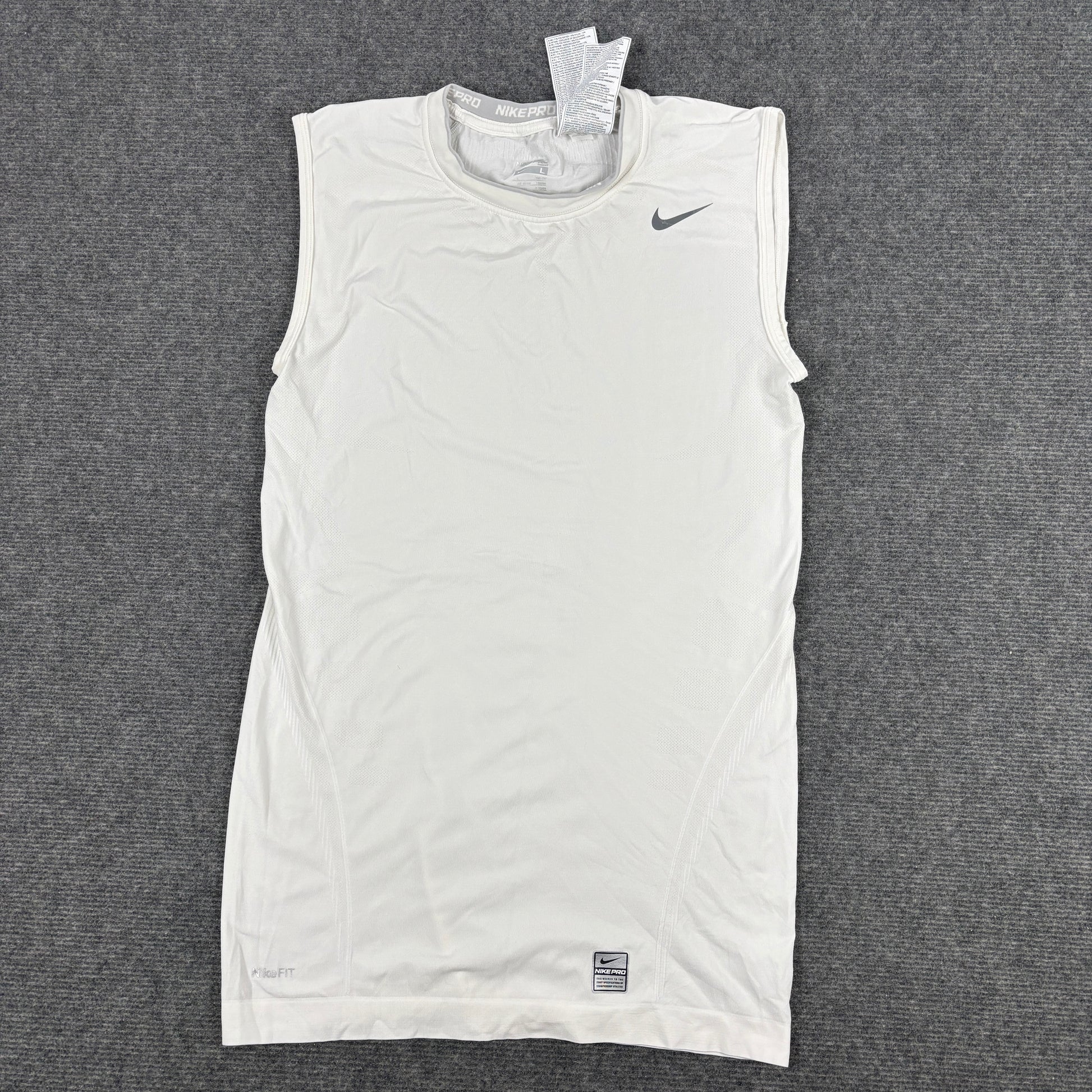 Nike Pro Activewear Tank Men's Large White Grey Tight Fit Gym Shirt