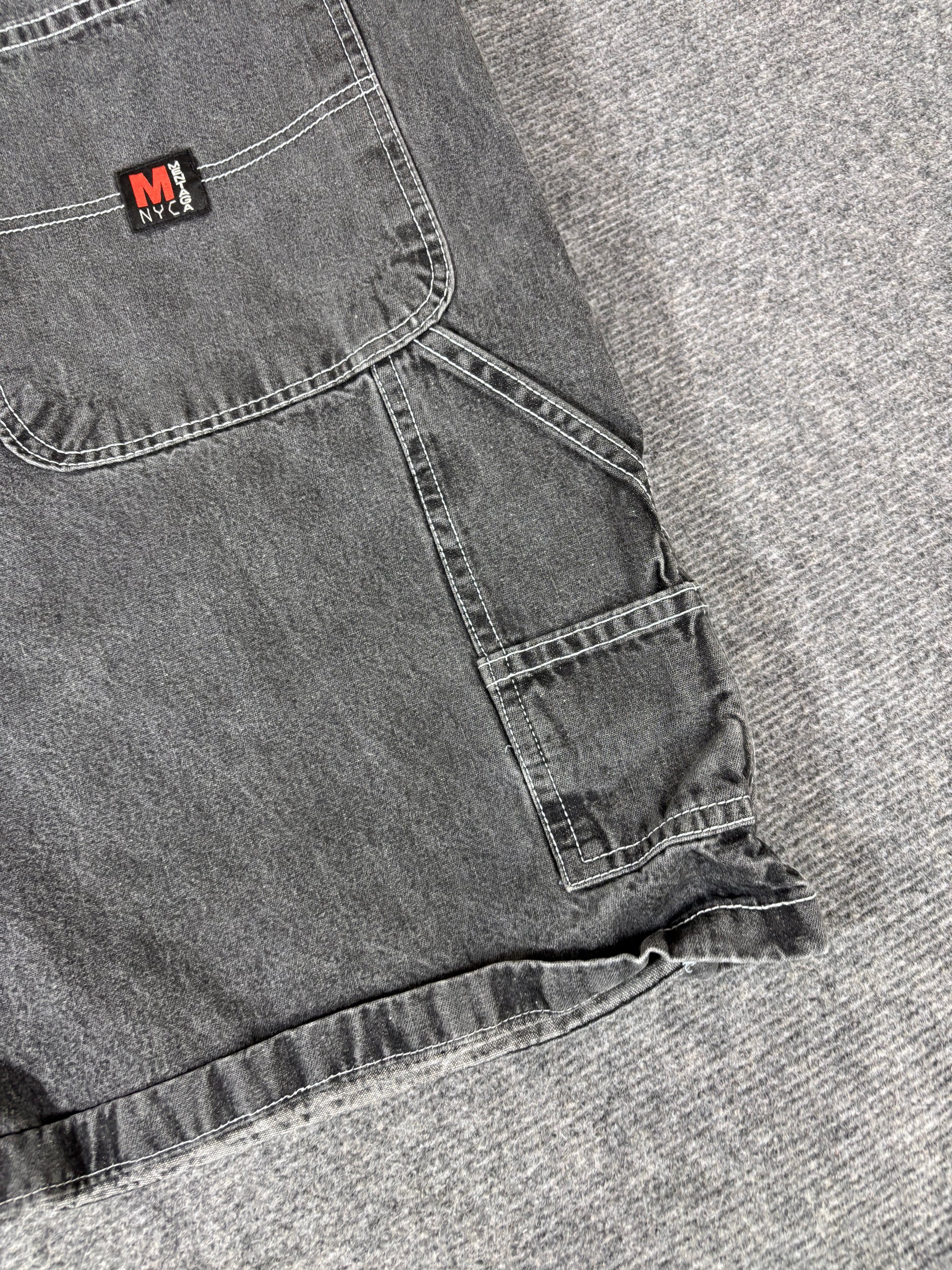 Vintage Mentaga NYC Denim Carpenter Shorts Size 42 Grey Baggy Wide Leg Hip Hop