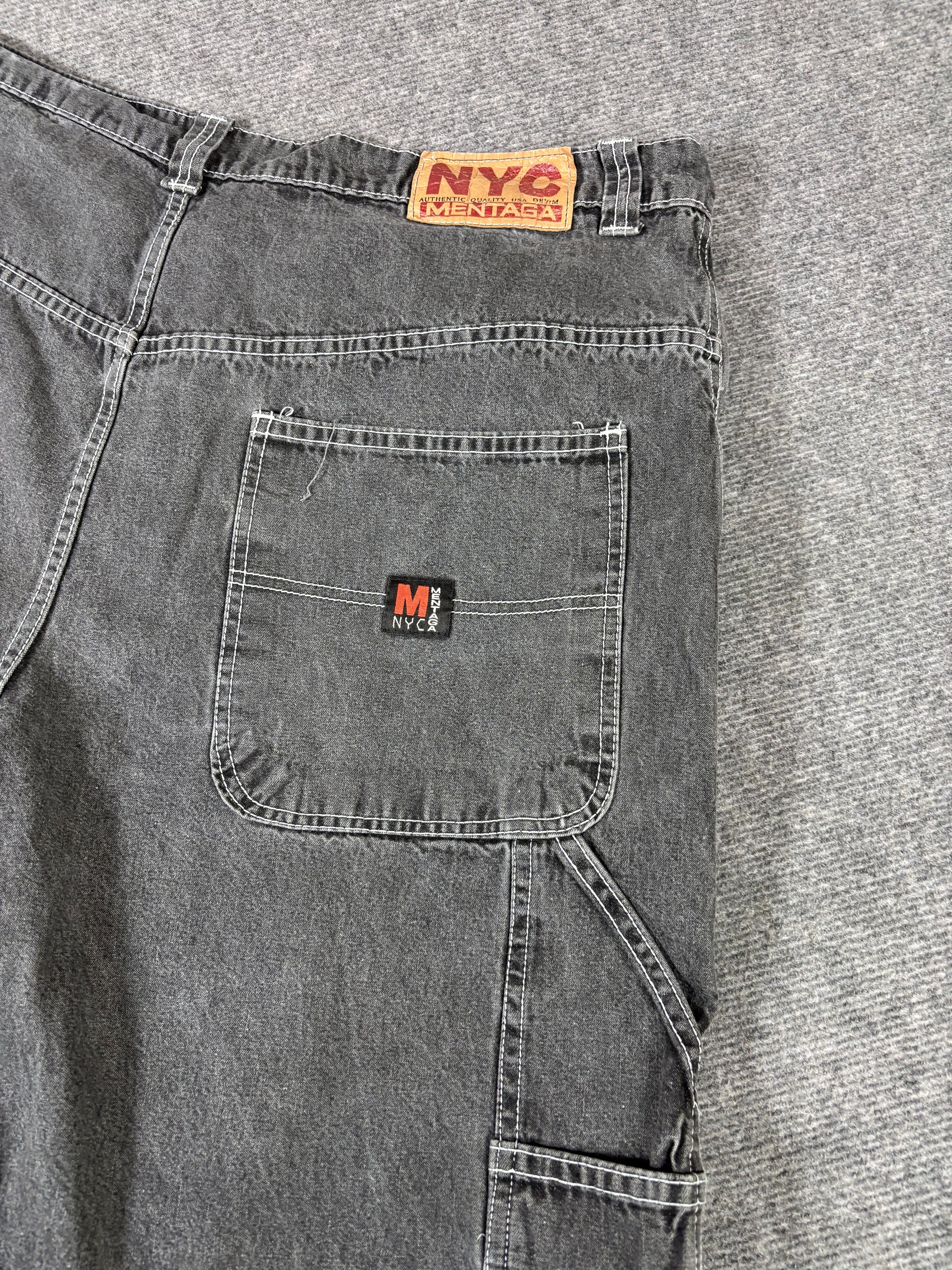 Vintage Mentaga NYC Denim Carpenter Shorts Size 42 Grey Baggy Wide Leg Hip Hop