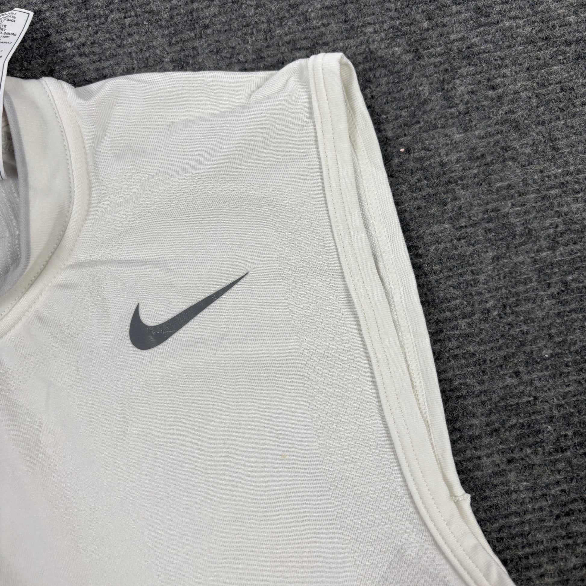 Nike Pro Activewear Tank Men's Large White Grey Tight Fit Gym Shirt