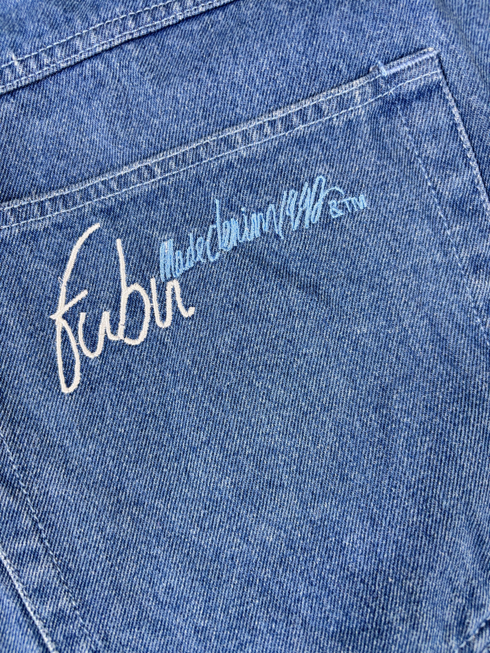 Vintage FUBU Carpenter Cargo Denim Shorts Men’s 46 Mid-Wash Super Baggy Hip Hop