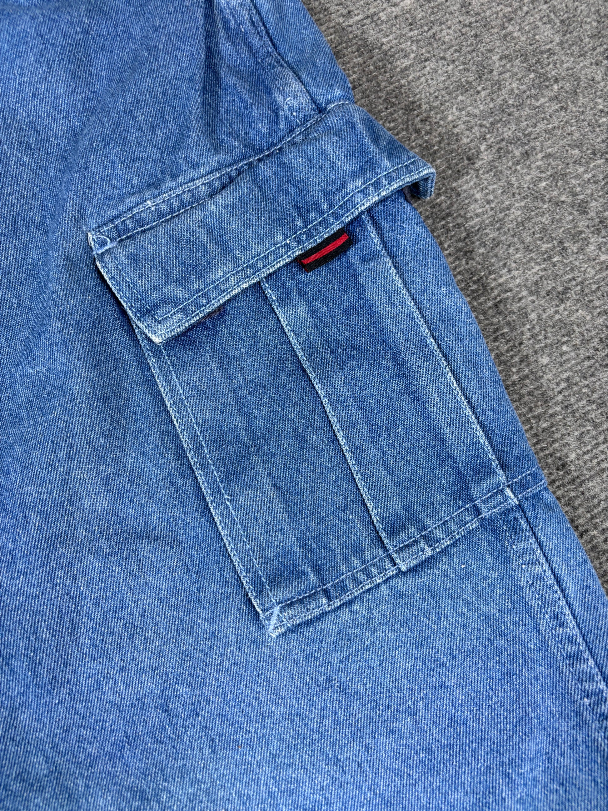 Vintage FUBU Carpenter Cargo Denim Shorts Men’s 46 Mid-Wash Super Baggy Hip Hop